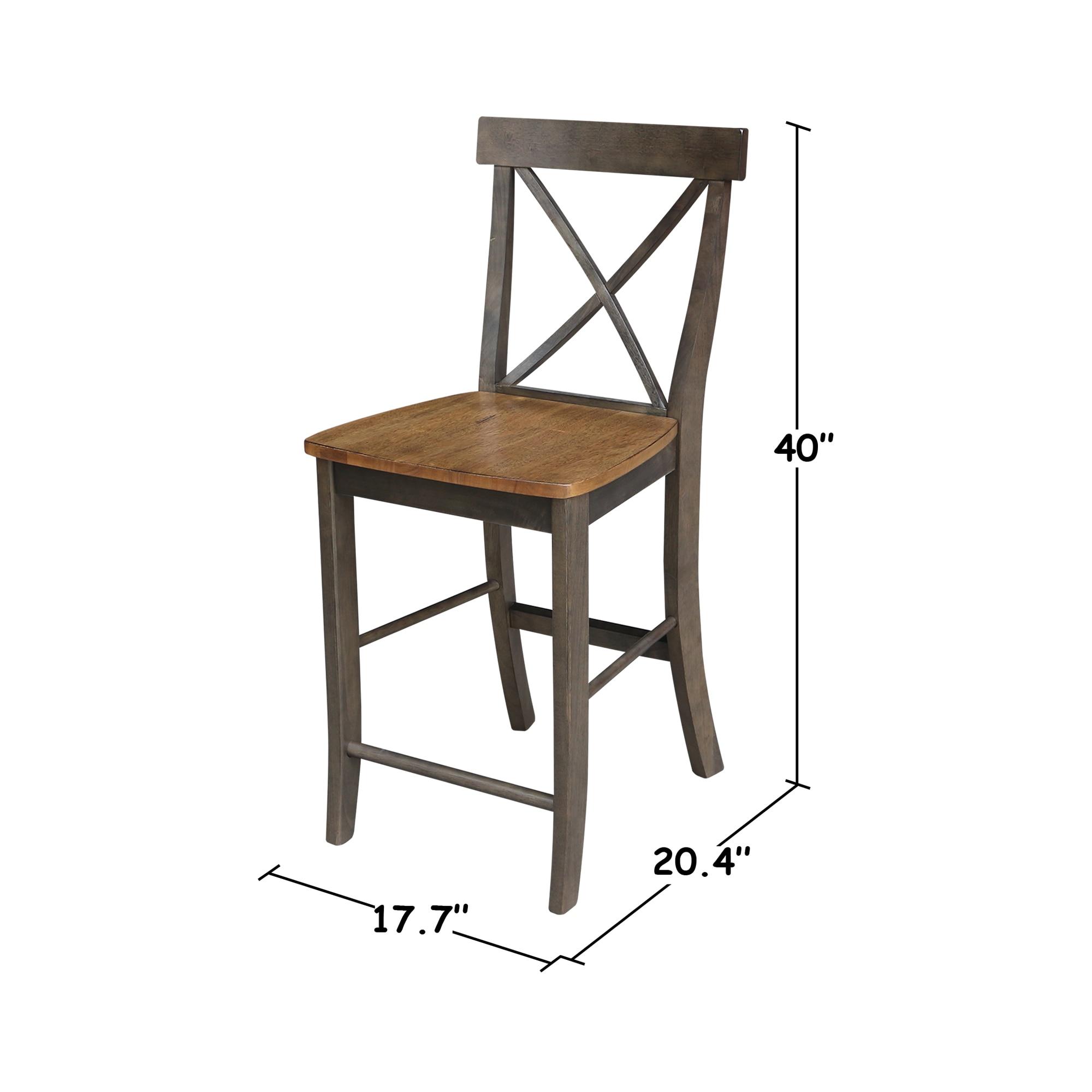 24" Martha X Back Counter Height Barstool Hickory Brown - International Concepts: Hardwood Frame, Armless