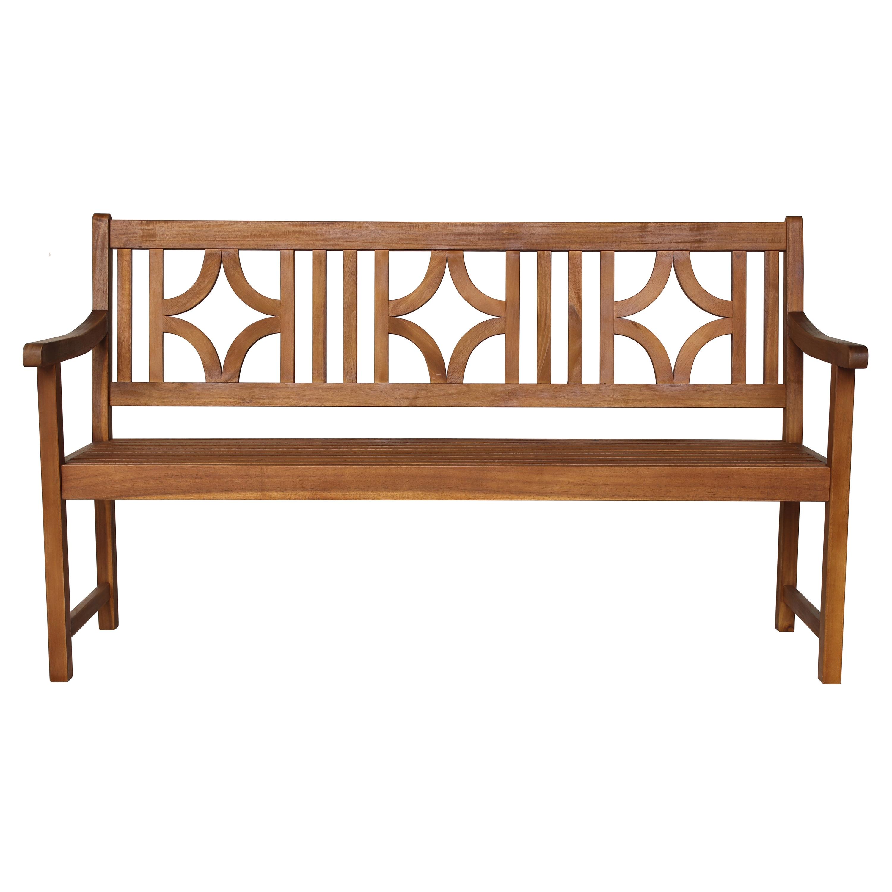 Sloane 3-Seat Ogee Diamond-Back Acacia Wood Outdoor Garden Patio Bench, Teak - JONATHAN Y