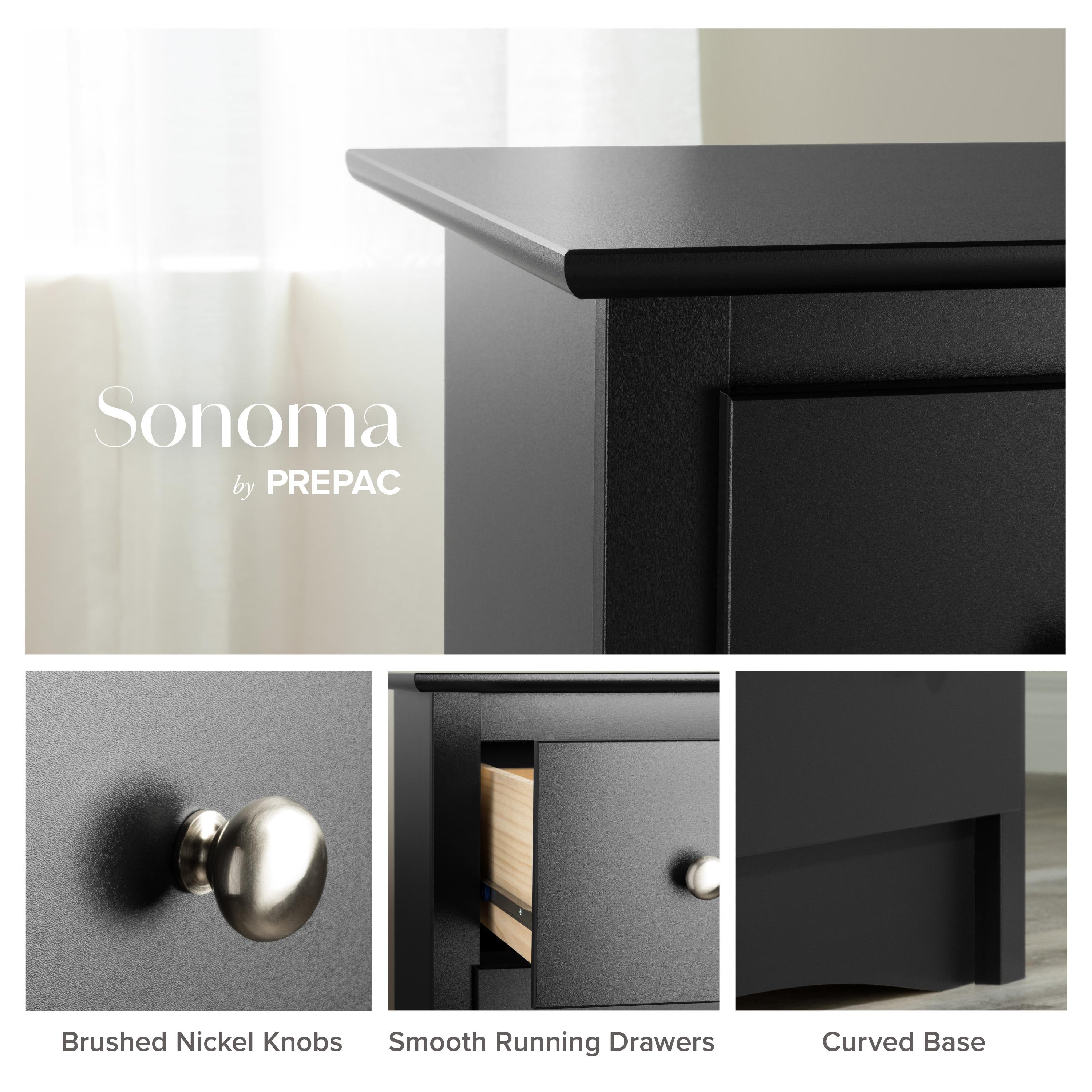 Prepac Sonoma 3 Drawer Nightstand - Black : Wood Composite Bedside Table, Rectangle Shape, Spot Clean