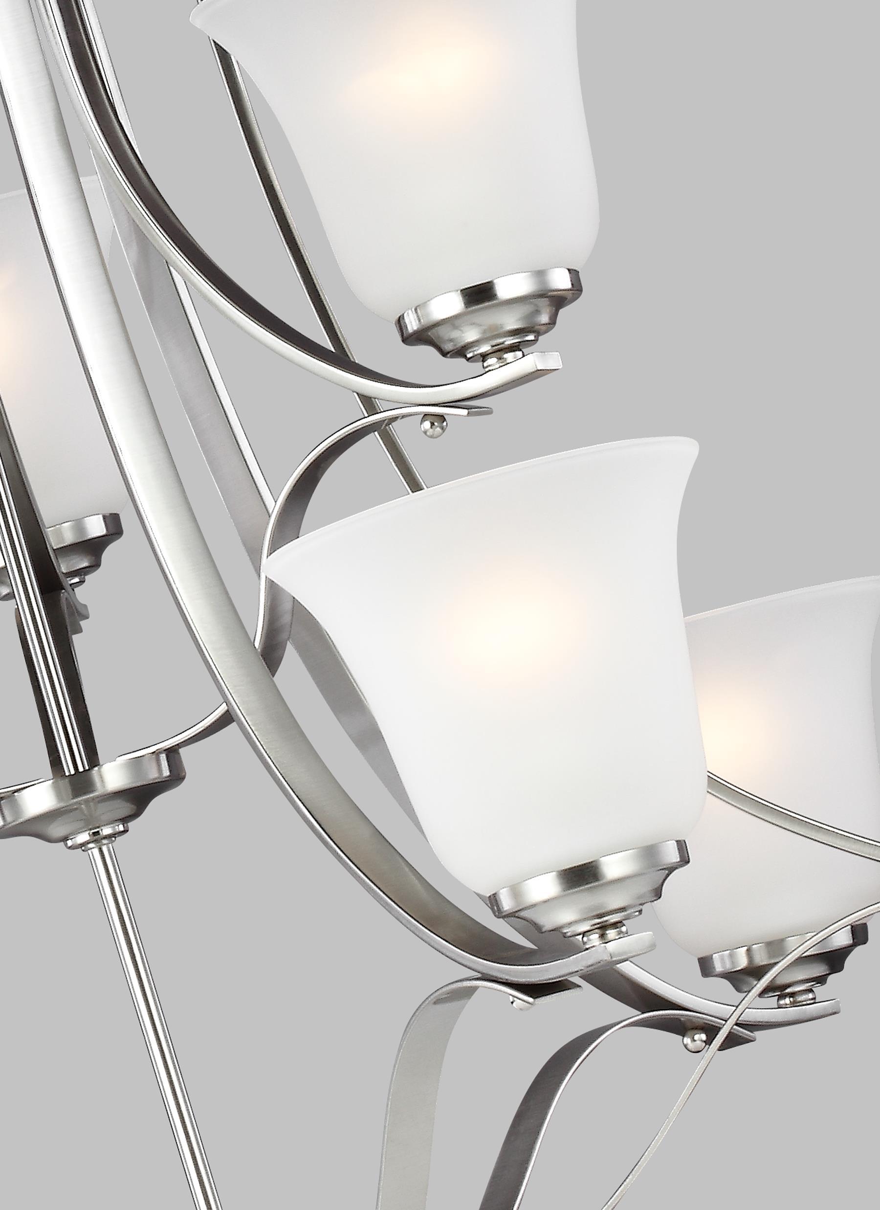 Elegant Brushed Nickel 9-Light Chandelier with Satin Etched Glass