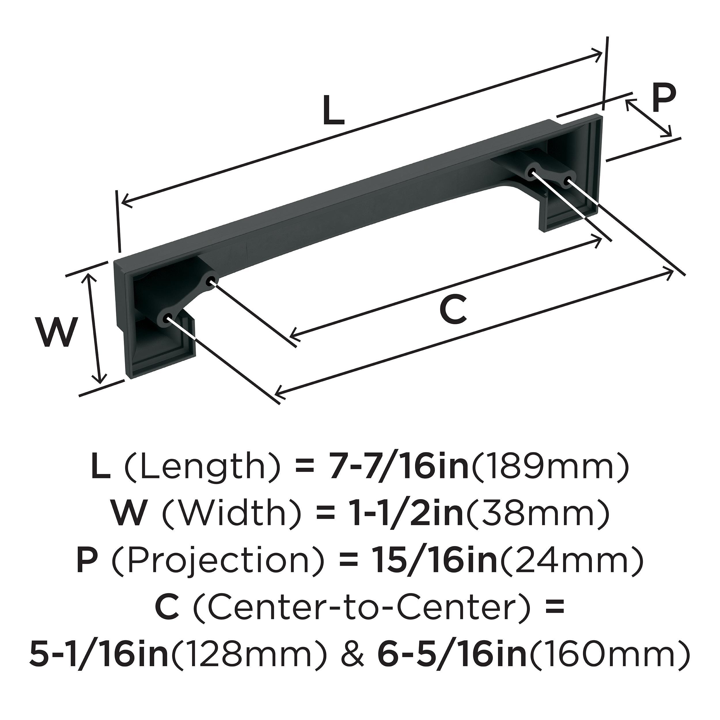 Amerock Appoint 5-1/16 inch or 6-5/16 inch (128mm or 160mm) Center-to-Center Matte Black Cabinet Cup Pull