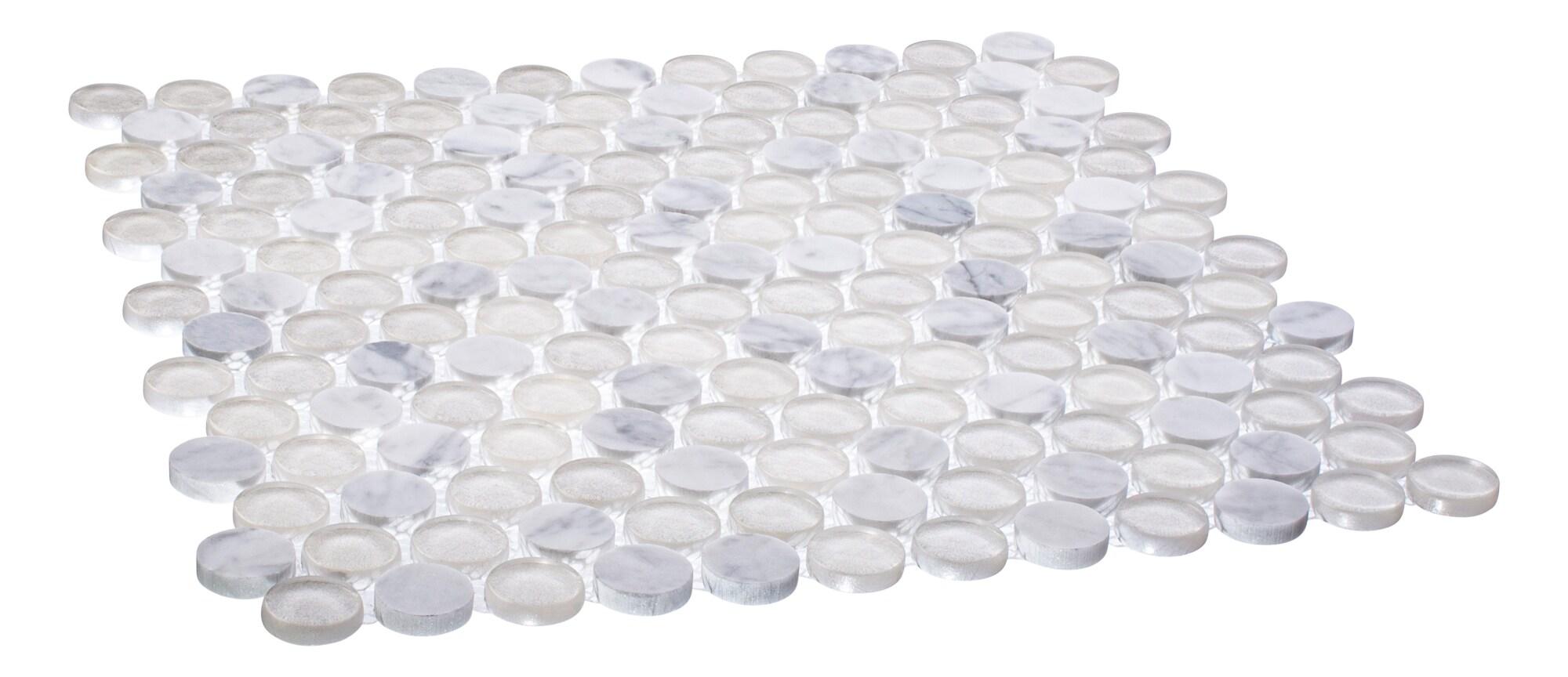 Space 3/4" Penny Round Glass & Natural Stone Mosaic Kitchen Backsplash, Bathroom, Shower, Wall and Floor Tile
