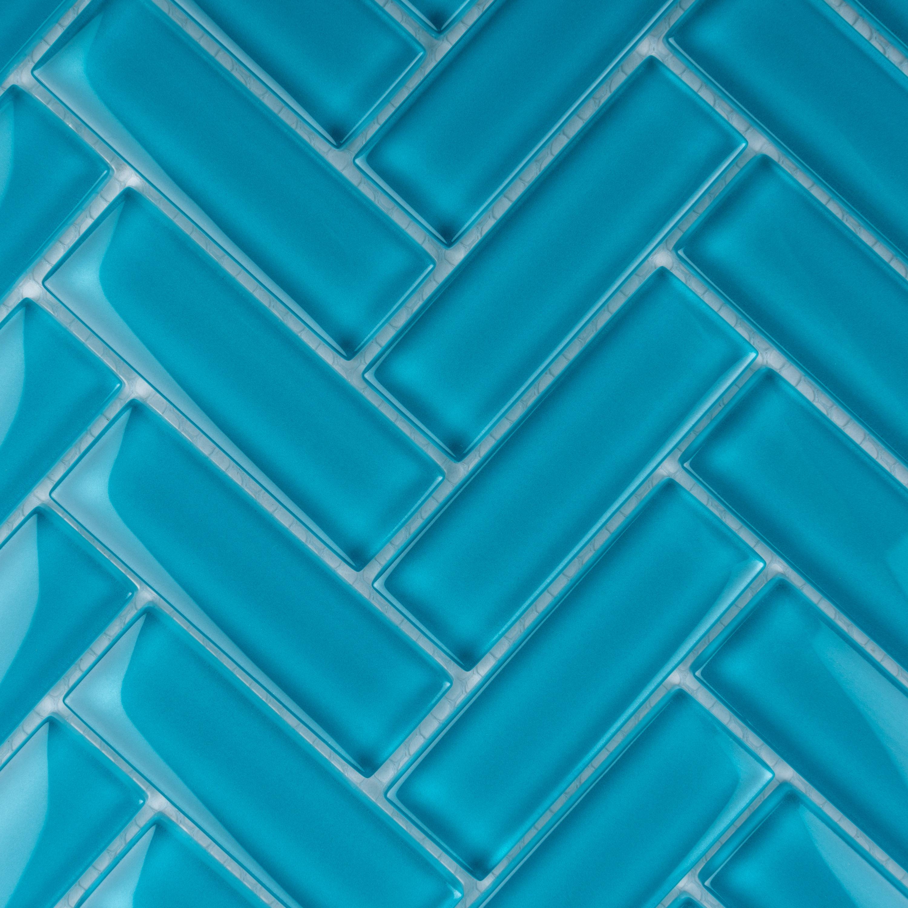 11"X 12.6" Herringbone Polished Glass Mosaic Tile