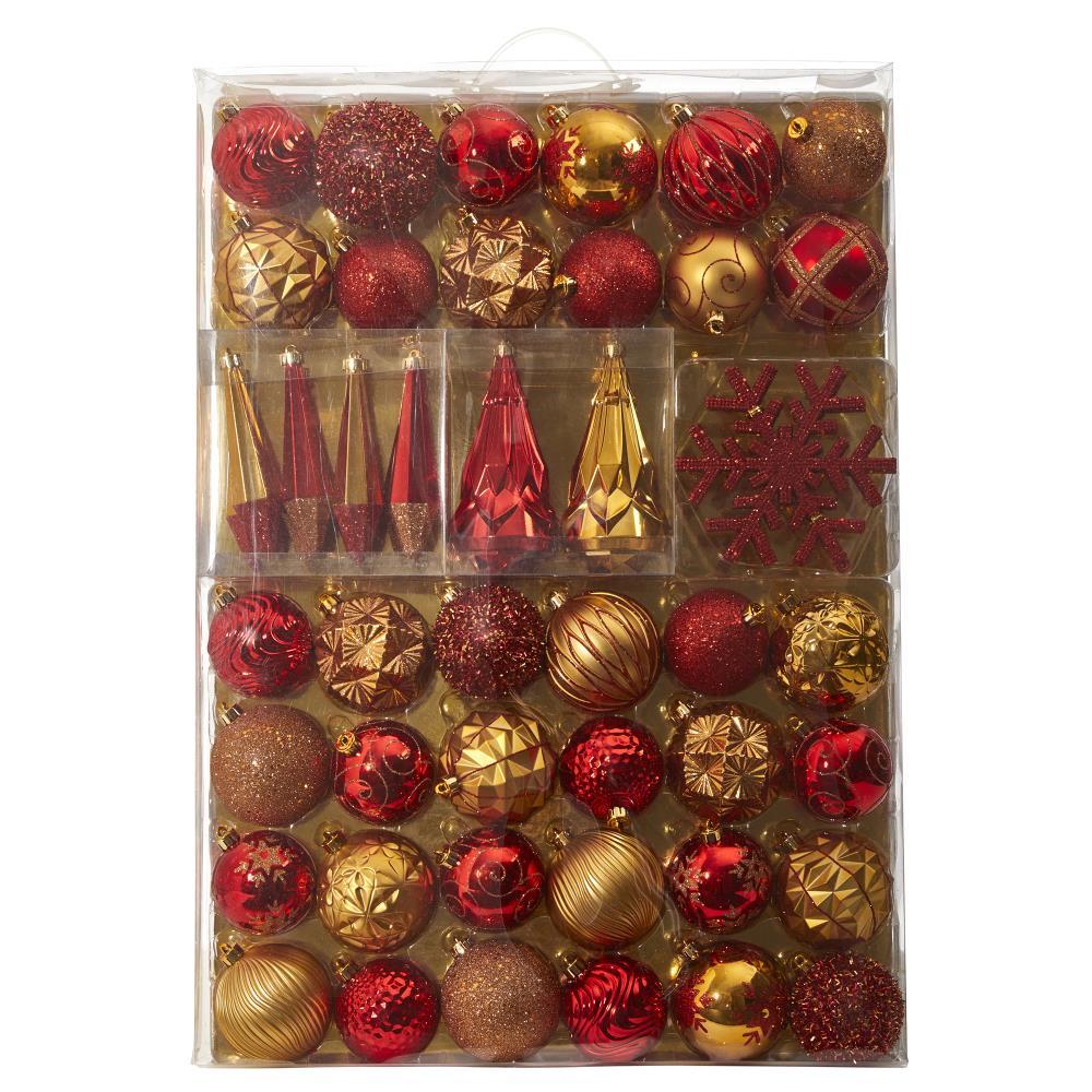 Shatter Resistant Christmas Ornaments, Red & Gold, 52-piece Set