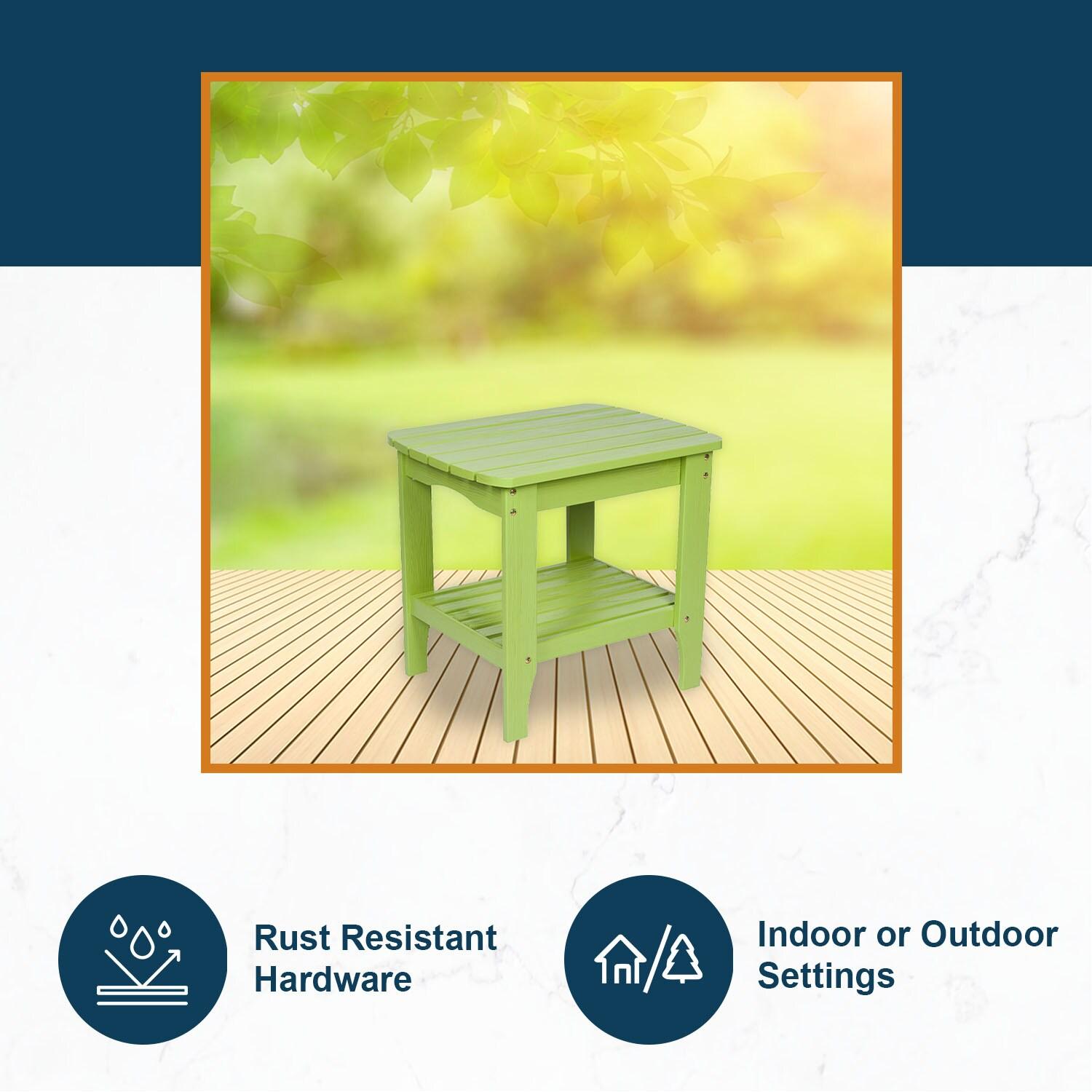 Shine Company Rectangular Traditional Wood Indoor/Outdoor Side Table in Green