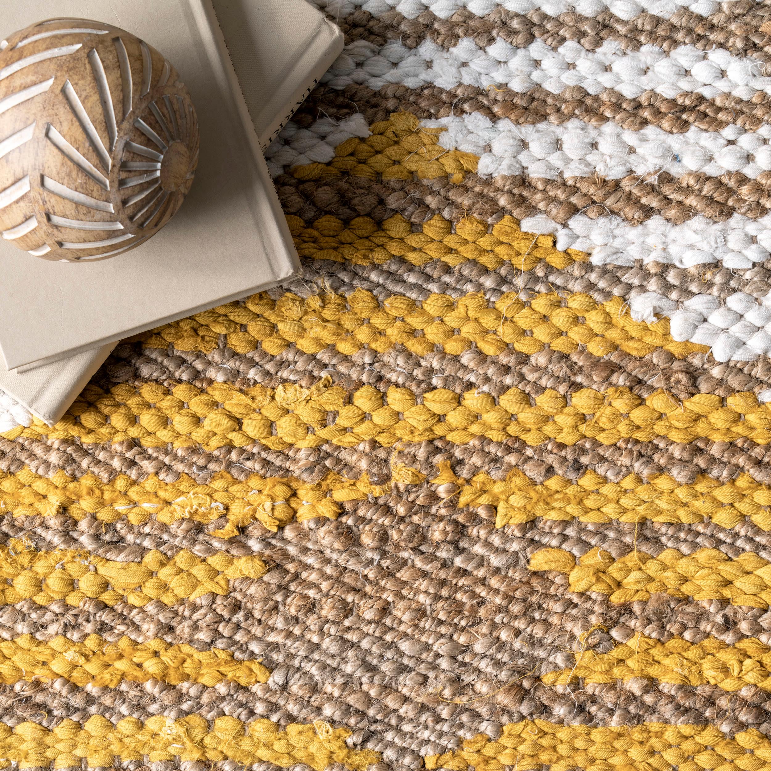 nuLOOM Hand Braided Marla Denim And Jute Diamonds Area Rug, 3' x 5', Yellow