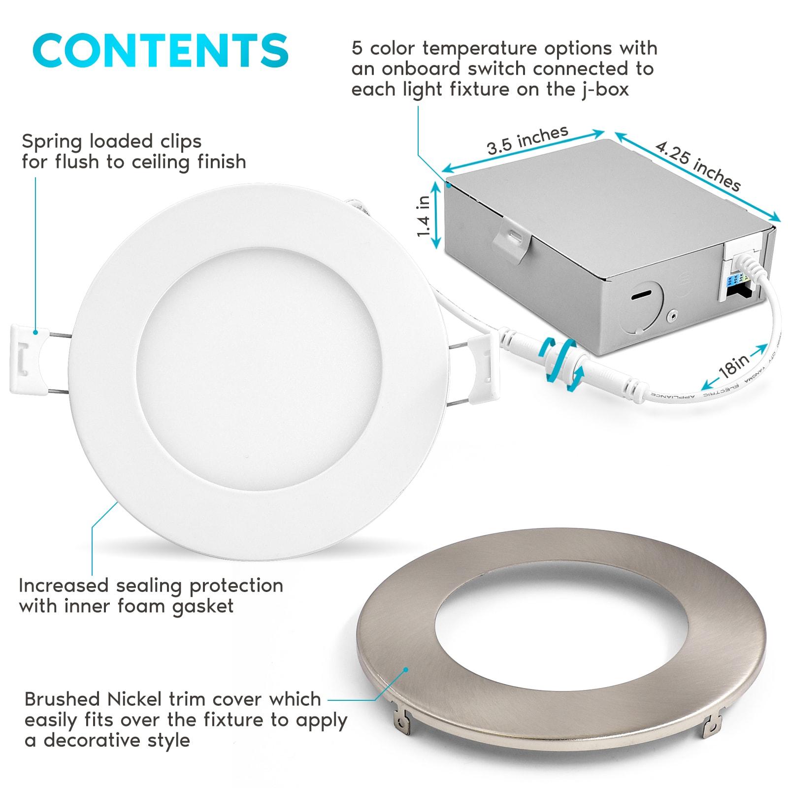 4'' Selectable Color Temperature Dimmable Air-Tight IC Rated LED Canless Recessed Lighting Kit