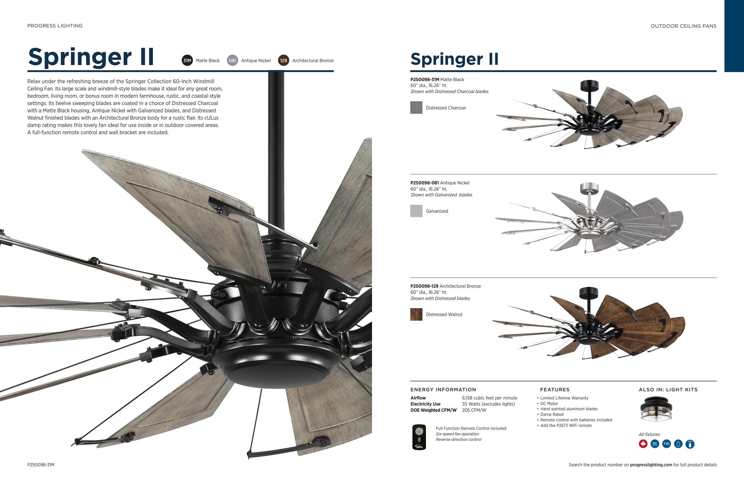 Progress Lighting - Springer II - 12 Blade Ceiling Fan In Farmhouse Style-16.26