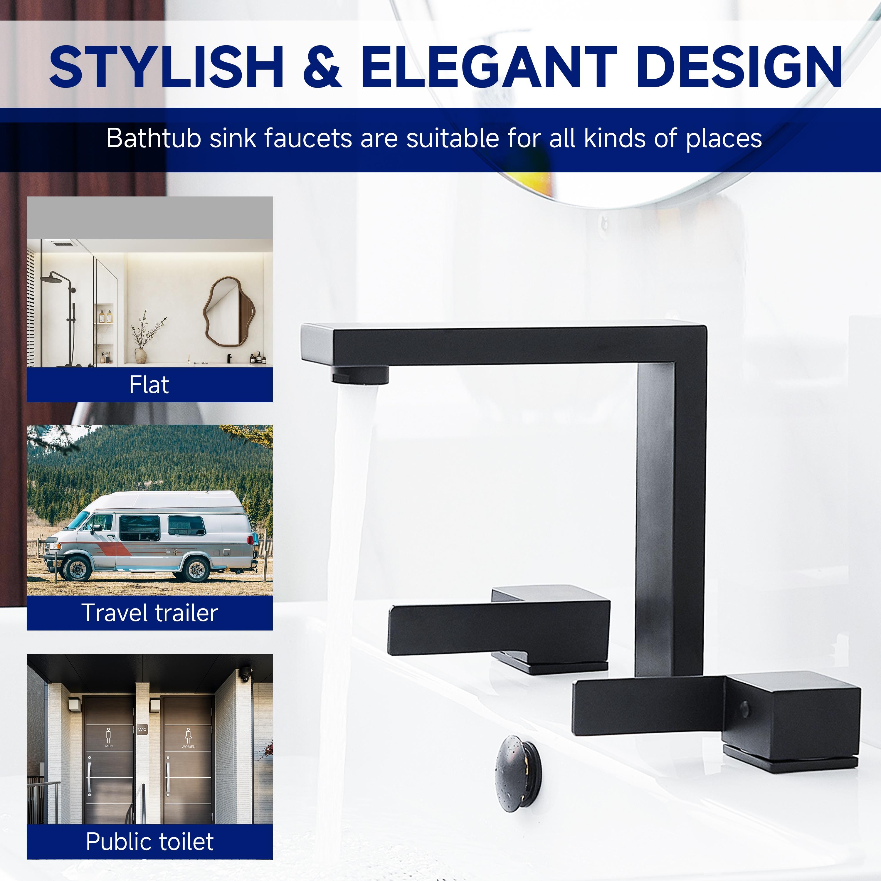 BWE 8 in. Widespread Double Handle Bathroom Faucet Water-Saving With Drain Kit In Matte Black