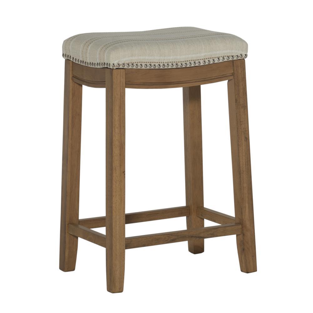 Claridge Backless Nailhead Saddle Counter Height Barstool Natural Stripe - Linon