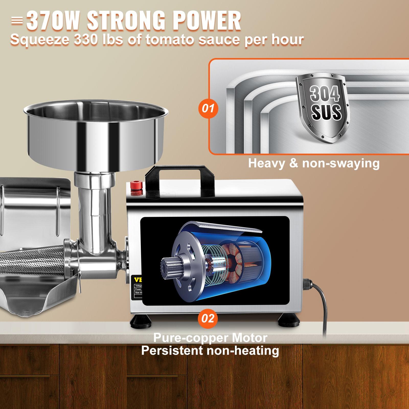 Stellweilan Tessberg 110V Electric Tomato Strainer 370W Commercial Grade Tomato Milling Machine Stainless Steel Tomato Press and Strainer 90-160 Kg/H Pure Copper Motor Food Strainer and Sauce Maker