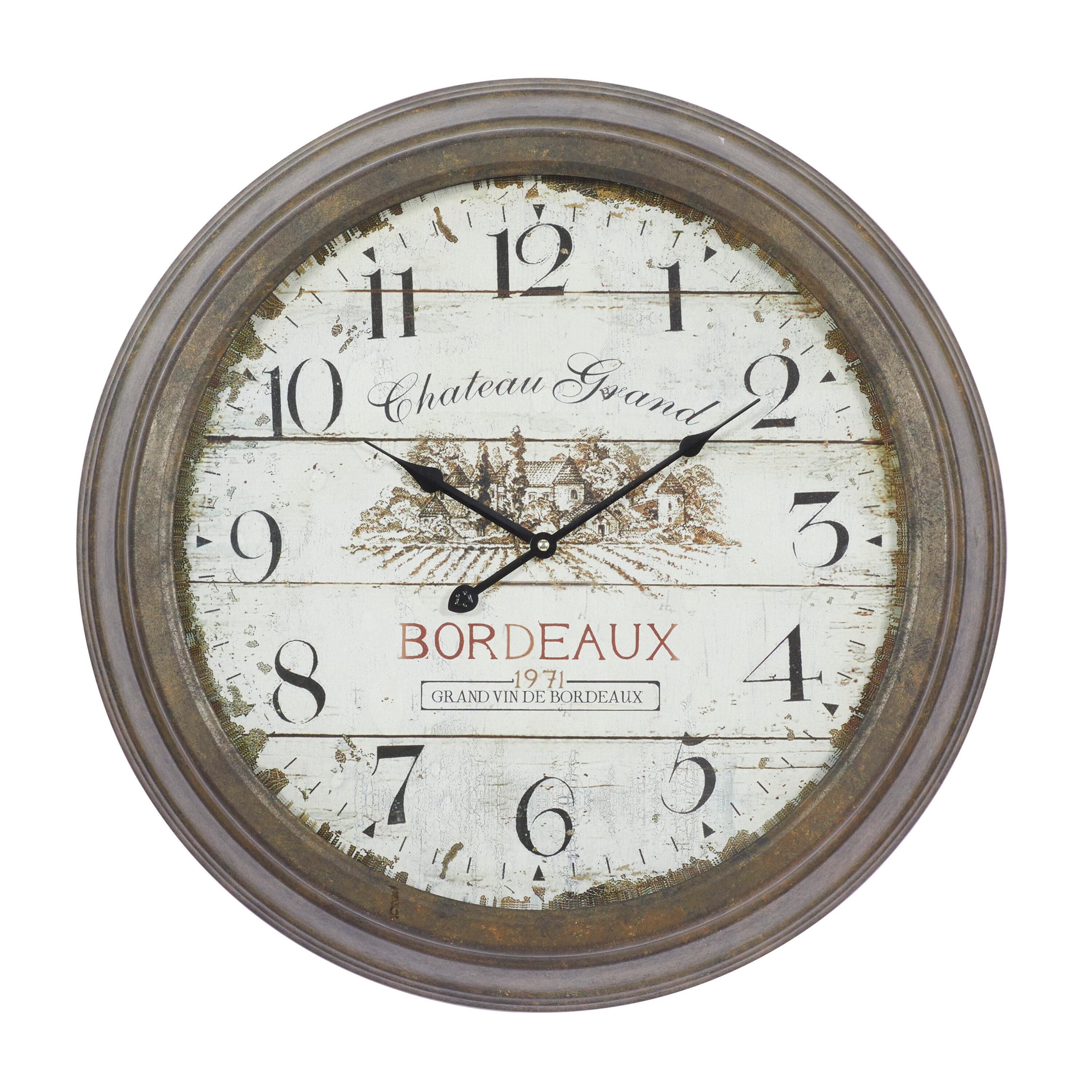 23"x23" Metal Wall Clock with Bordeaux Brown - Olivia & May: Silent Quartz, Vintage Decor