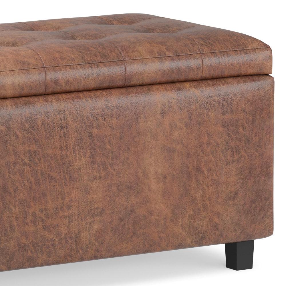 Simpli Home Cosmopolitan 34"W Upholstered Storage Ottoman with Tufted Design and Large Interior Storage
