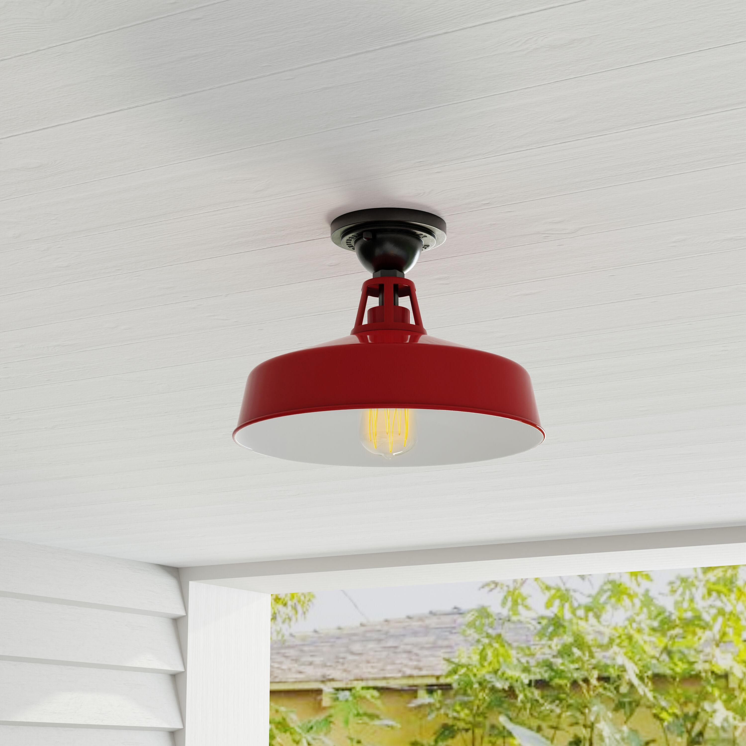Progress Lighting, Cedar Springs, 1-Light Ceiling Light, Red Finish, White Shade