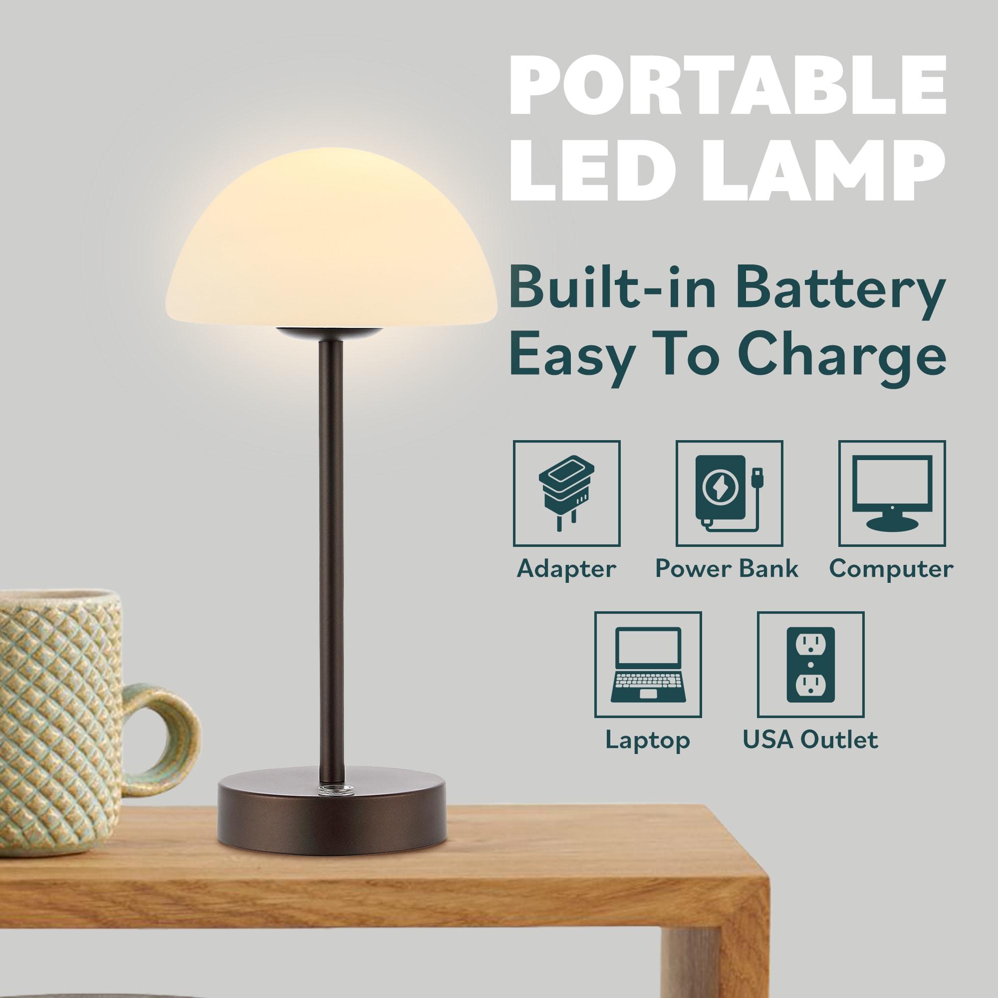 JONATHAN Y JYL7109B Xavier 12.5" Bohemian Farmhouse Iron Rechargeable Integrated Portable LED Table Lamp, Coastal, Contemporary for living room, dinning room, bedroom, Oil Rubbed Bronze/White