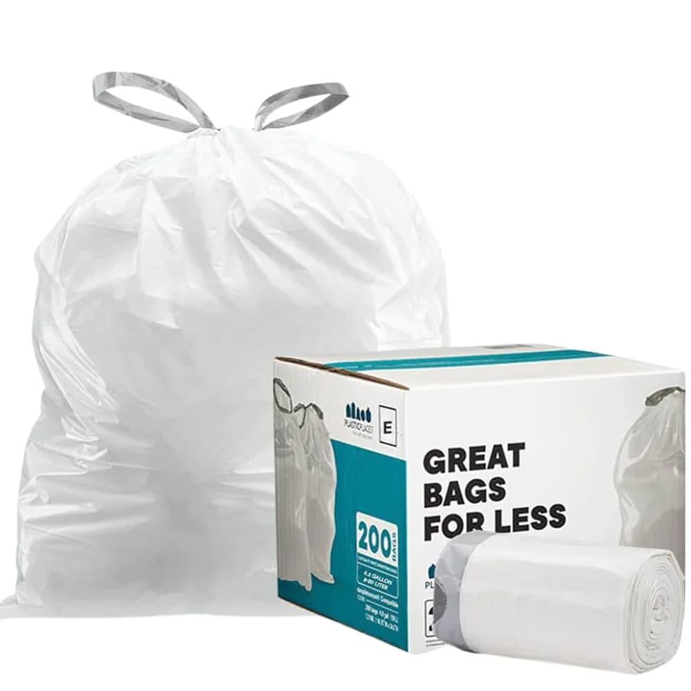 Plasticplace White Trash Bags Compatible with simplehuman Code E (100 Count) 5.2 Gallon / 20 Liter 18.75" x 20