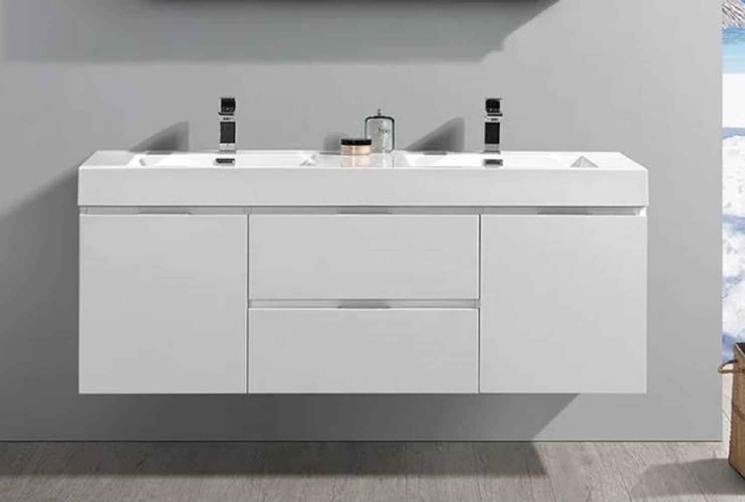 Valencia 60" Wall Mount Double Sink Bathroom Vanity with Top and Sinks (Faucets Not Included)
