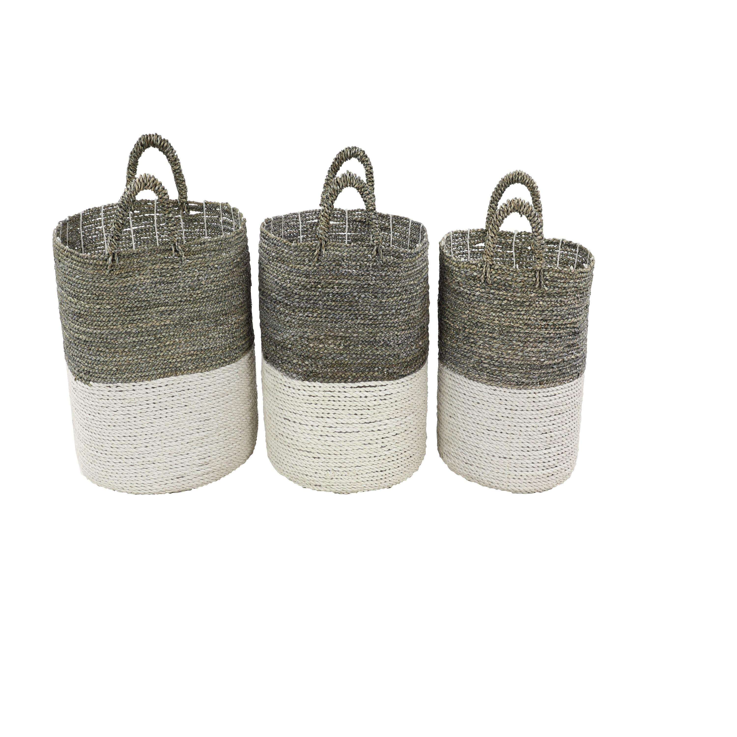 DecMode 17", 16", 14" White Sea Grass Contemporary Storage Basket, 3 - Pieces