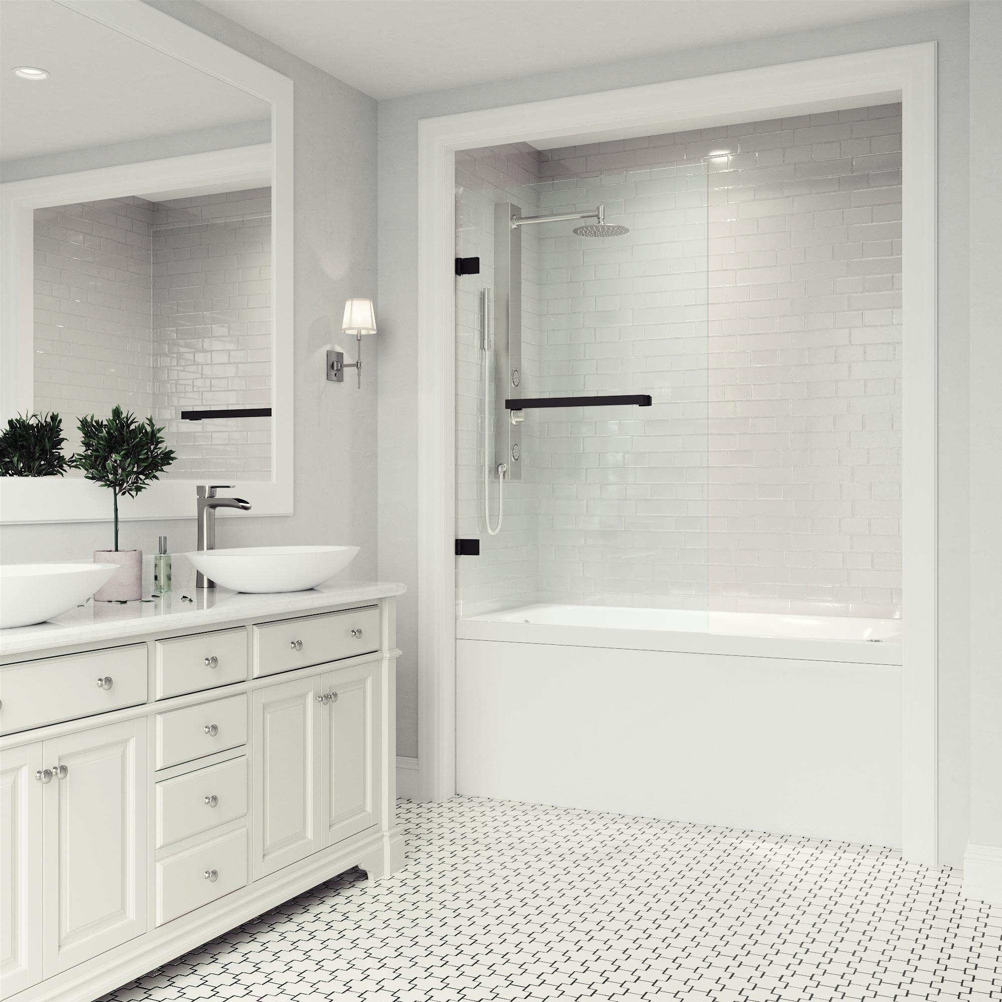 Rialto 34" W x 58" H Hinged Frameless Tub Door with with 5/16" Glass