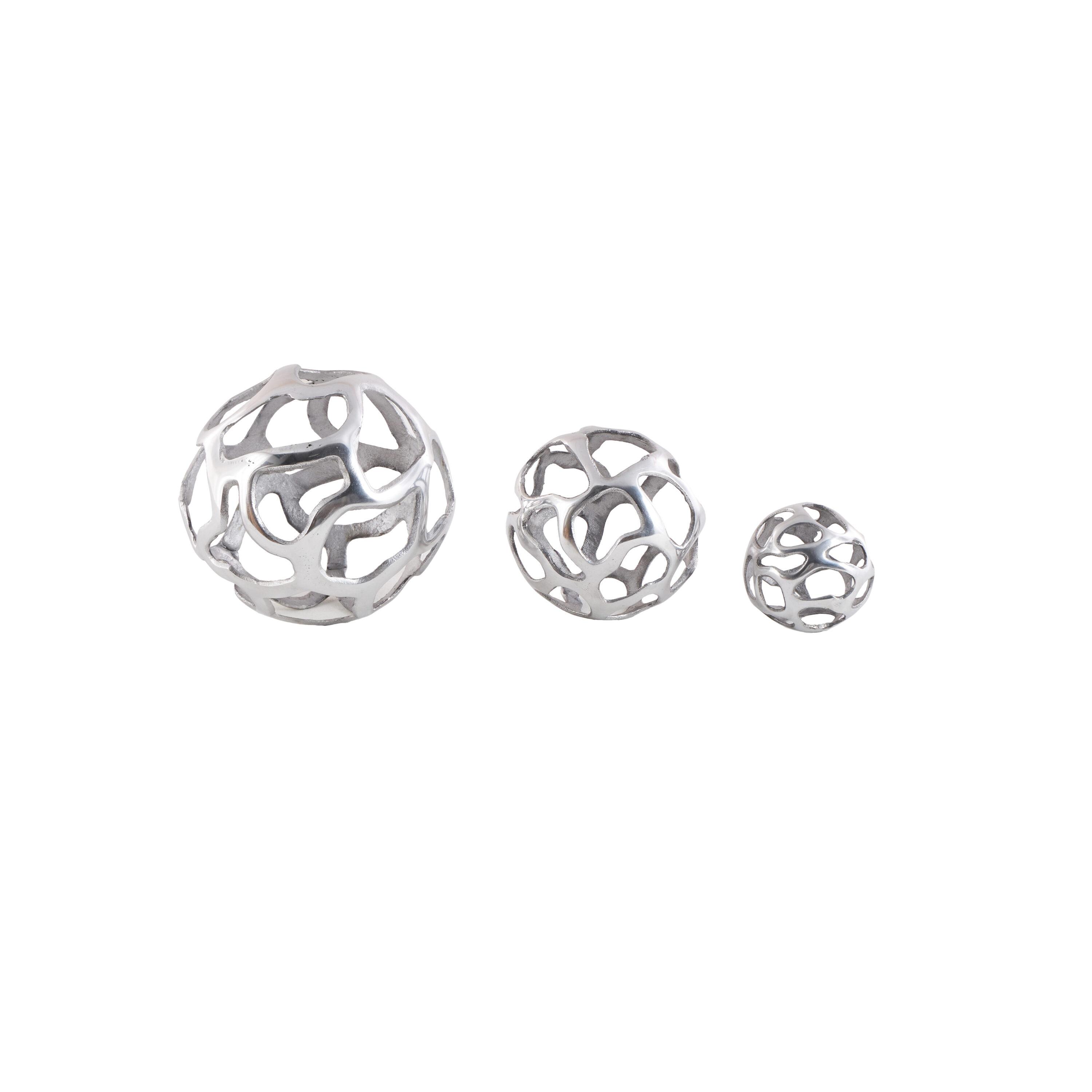 Olivia & May Set of 3 Decorative Aluminum Balls Silver : Textured Orb Sculptures for Tabletop Decor