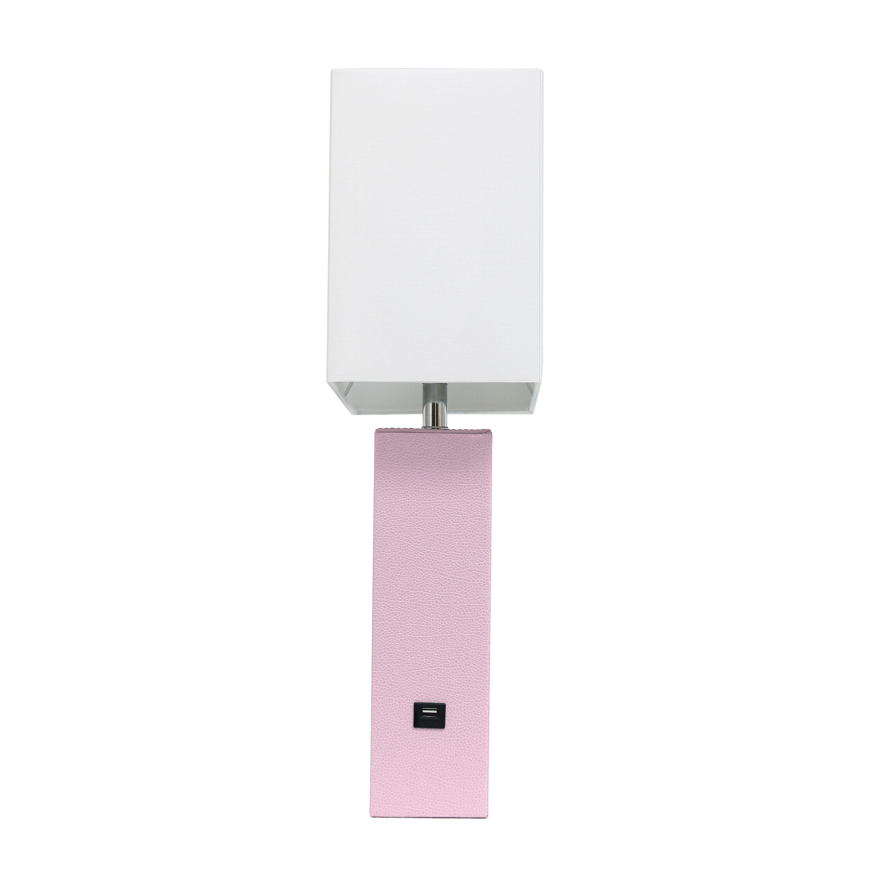21" Lexington Leather Base Modern Home Decor Bedside Table Lamp with USB Charging Port and Fabric Shade Blush/White - Lalia Home: No Assembly