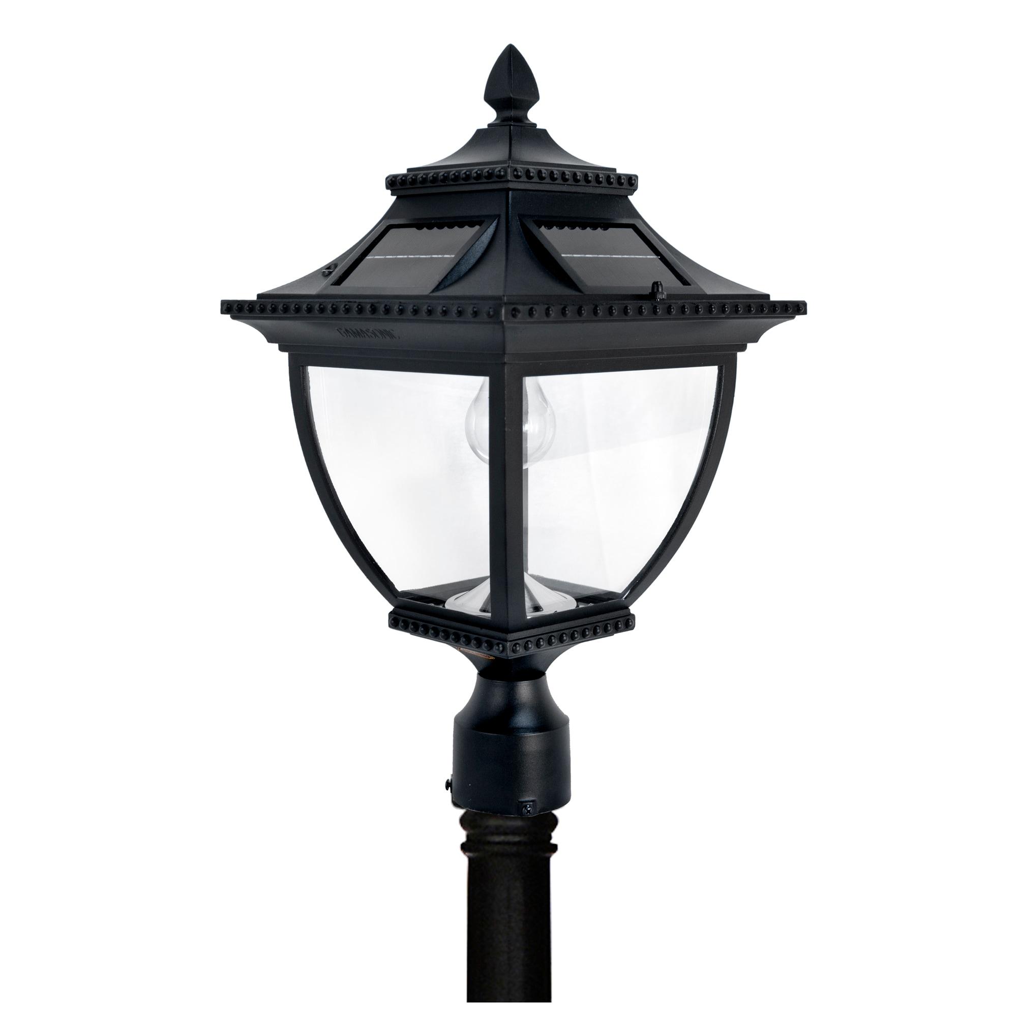 Black Aluminum Asian-Style Solar LED Lamp Post with Glass