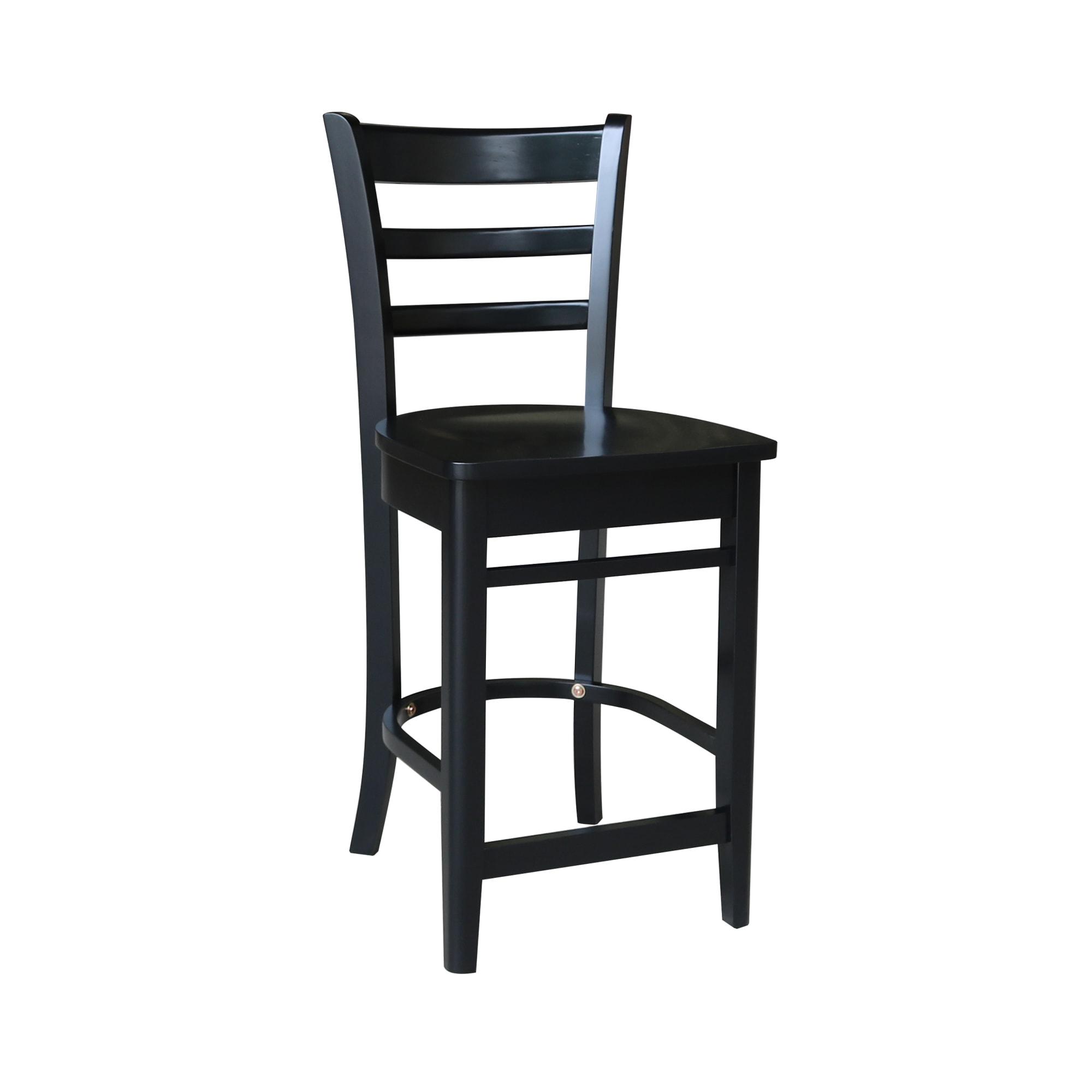 24" Emily Counter Height Barstool Antiqued Black - International Concepts: Solid Wood, Ladder-Back, Square Seat