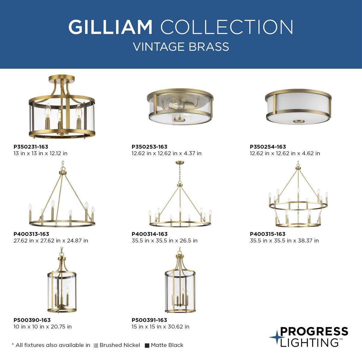 Progress Lighting Gilliam 2-Light Flush Mount, Vintage Brass, Clear Curved Glass