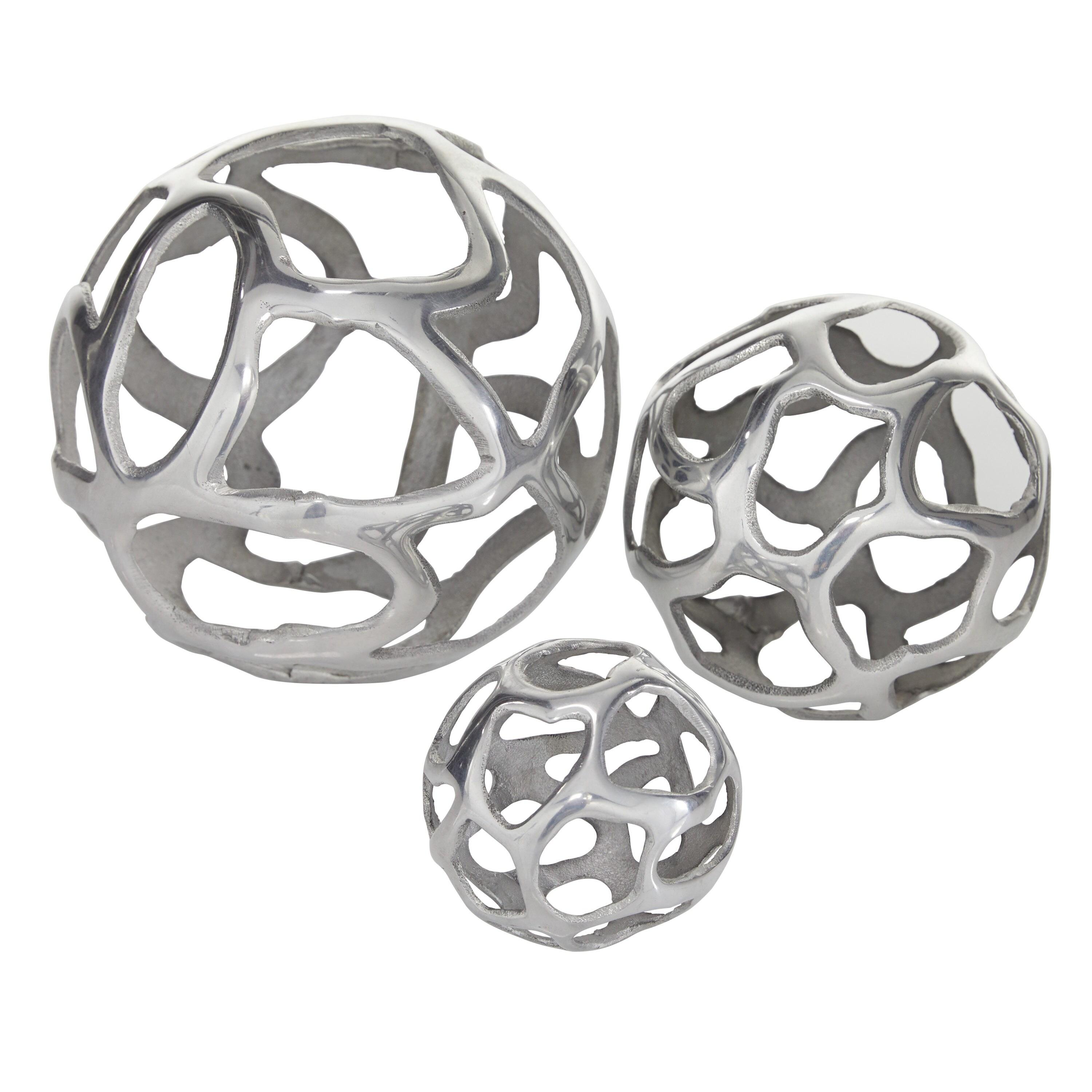 Olivia & May Set of 3 Decorative Aluminum Balls Silver : Textured Orb Sculptures for Tabletop Decor