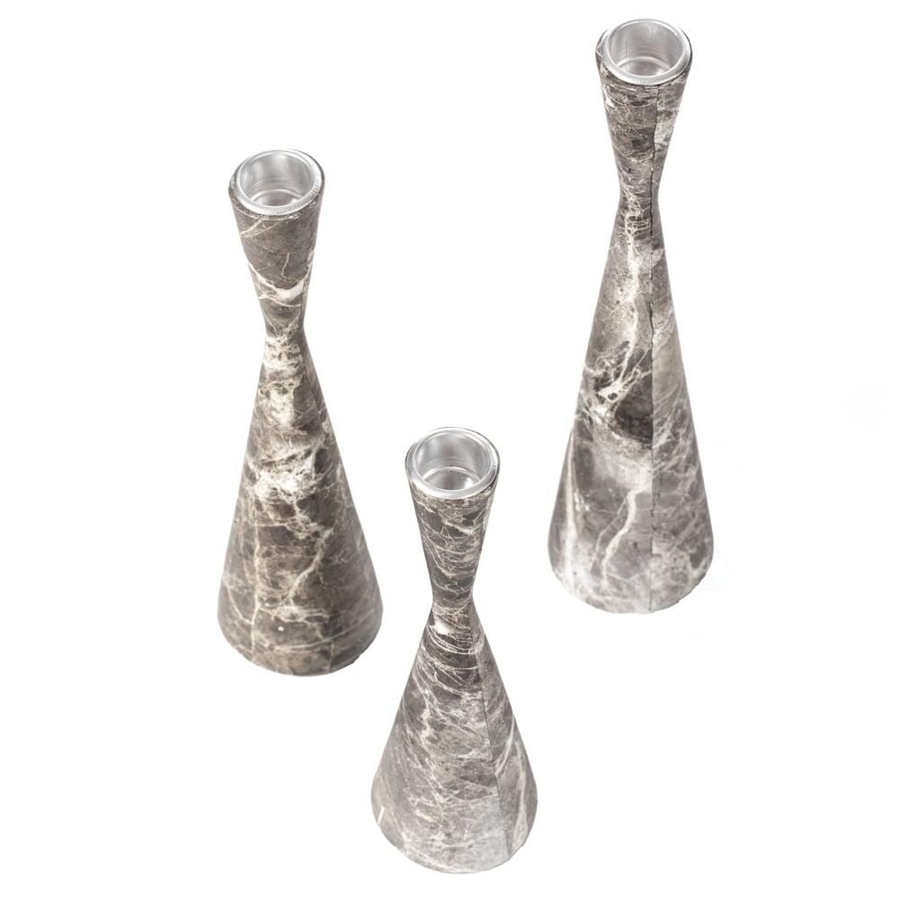 Ivy Bronx Marble Resin Candle Holders - 3 Set Taper Candlesticks for Home Decor, Gray