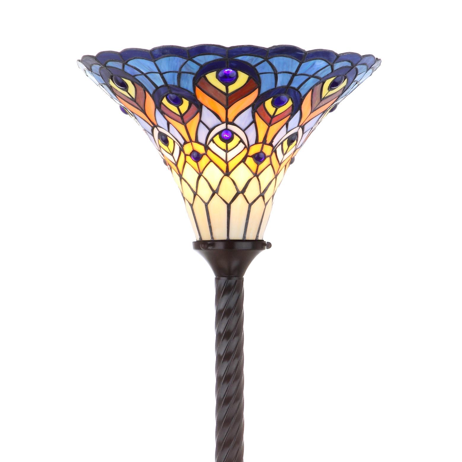 JONATHAN Y JYL8006A Peacock Tiffany-Style 70" Torchiere LED Floor Lamp, Traditional for living room, dinning room, bedroom, office Bulb Included, Bronze