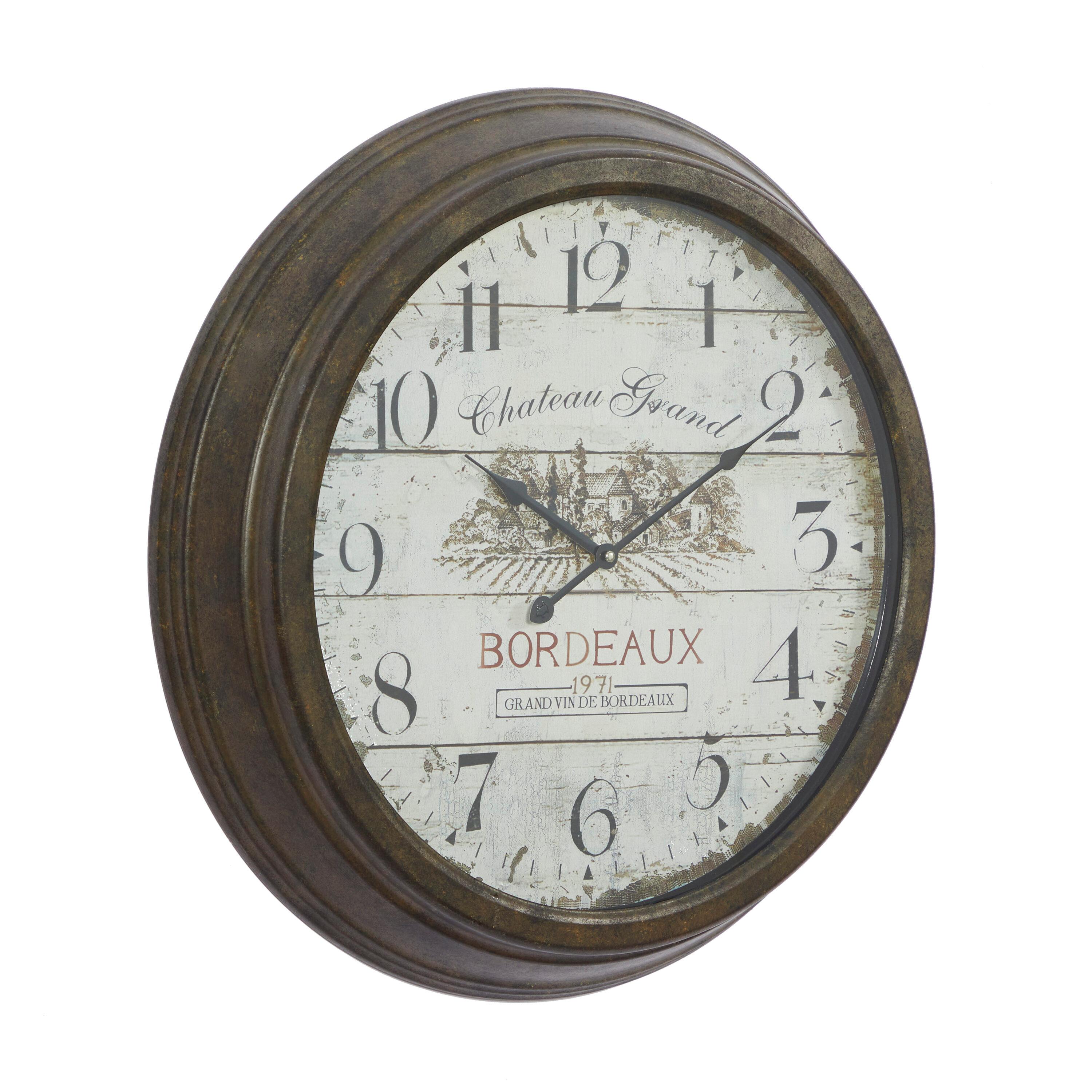 23"x23" Metal Wall Clock with Bordeaux Brown - Olivia & May: Silent Quartz, Vintage Decor