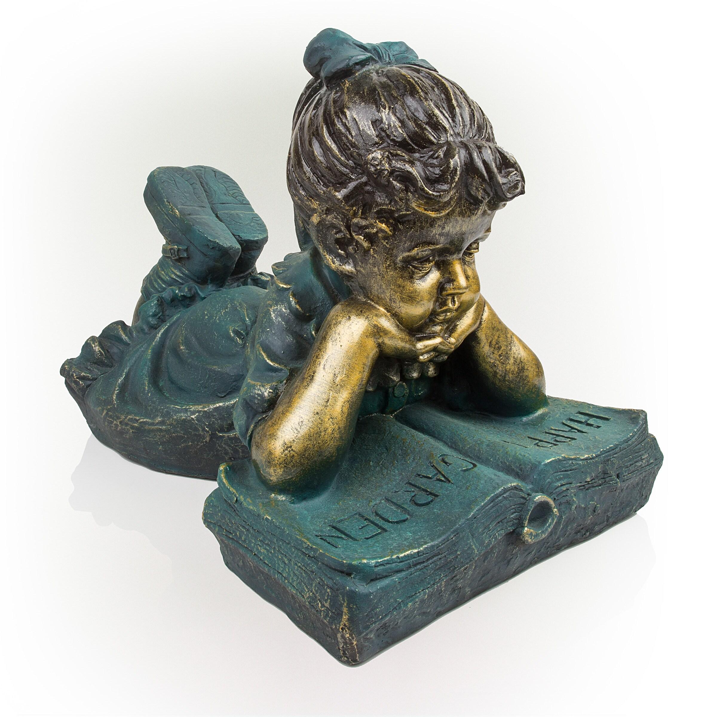 Alpine Corporation Girl Laying Down Reading Book Statue