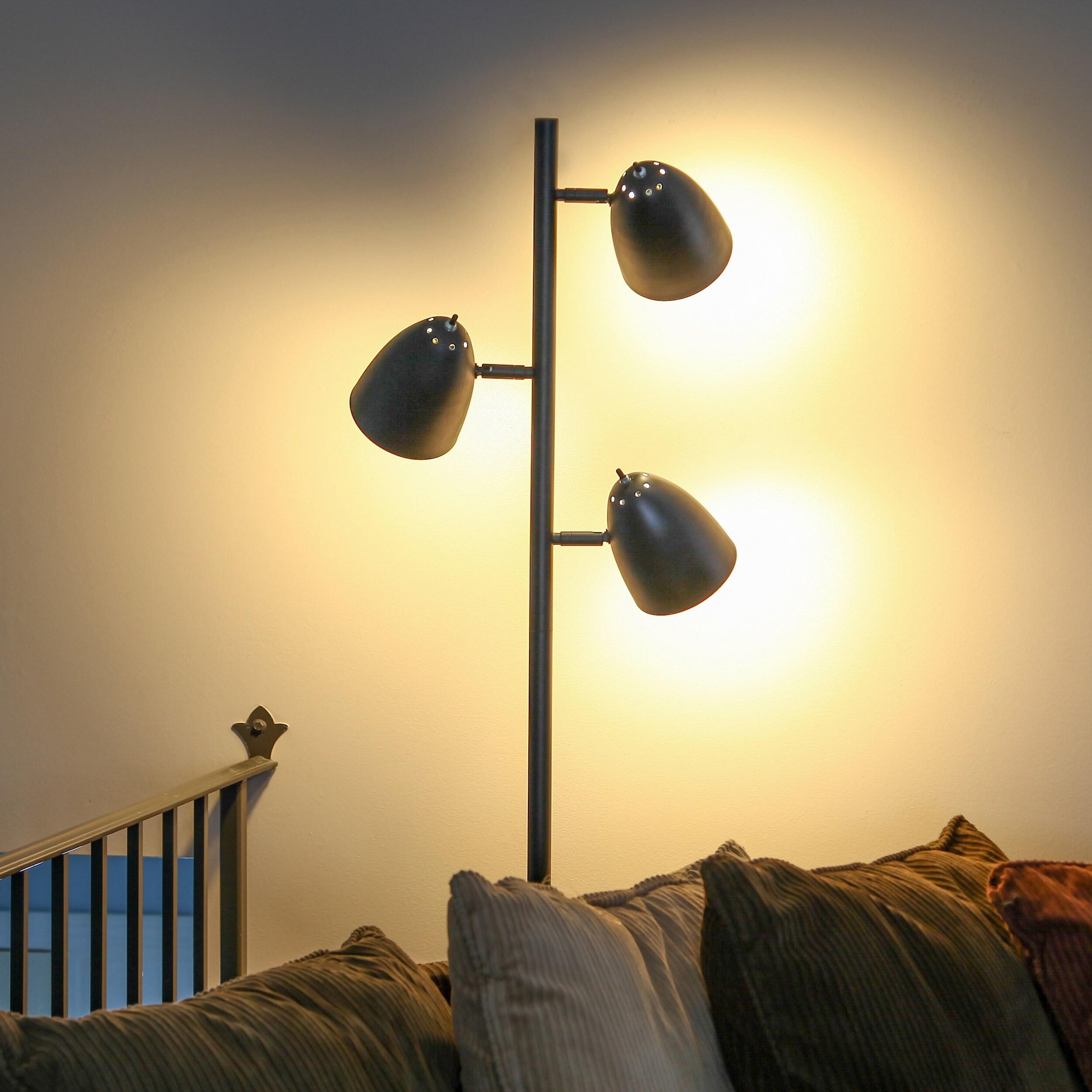 Brightech Jacob 64" Modern 3-Light Adjustable LED Floor Lamp with Black Finish and Metal Cone Shades, Bulbs Included