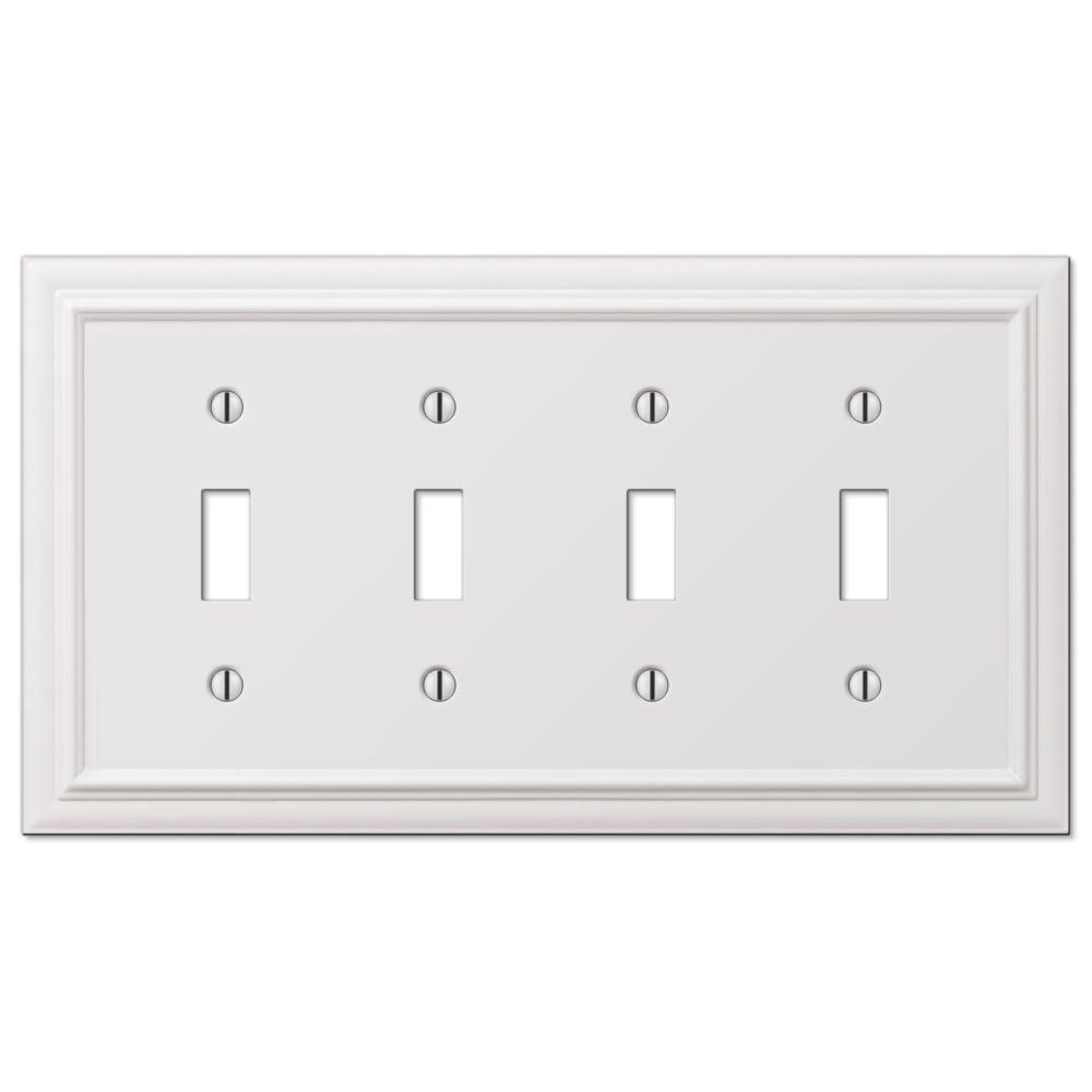 Amerelle 94T4W Continental Wallplate, 4 Toggle, Cast Metal, White, 1-Pack