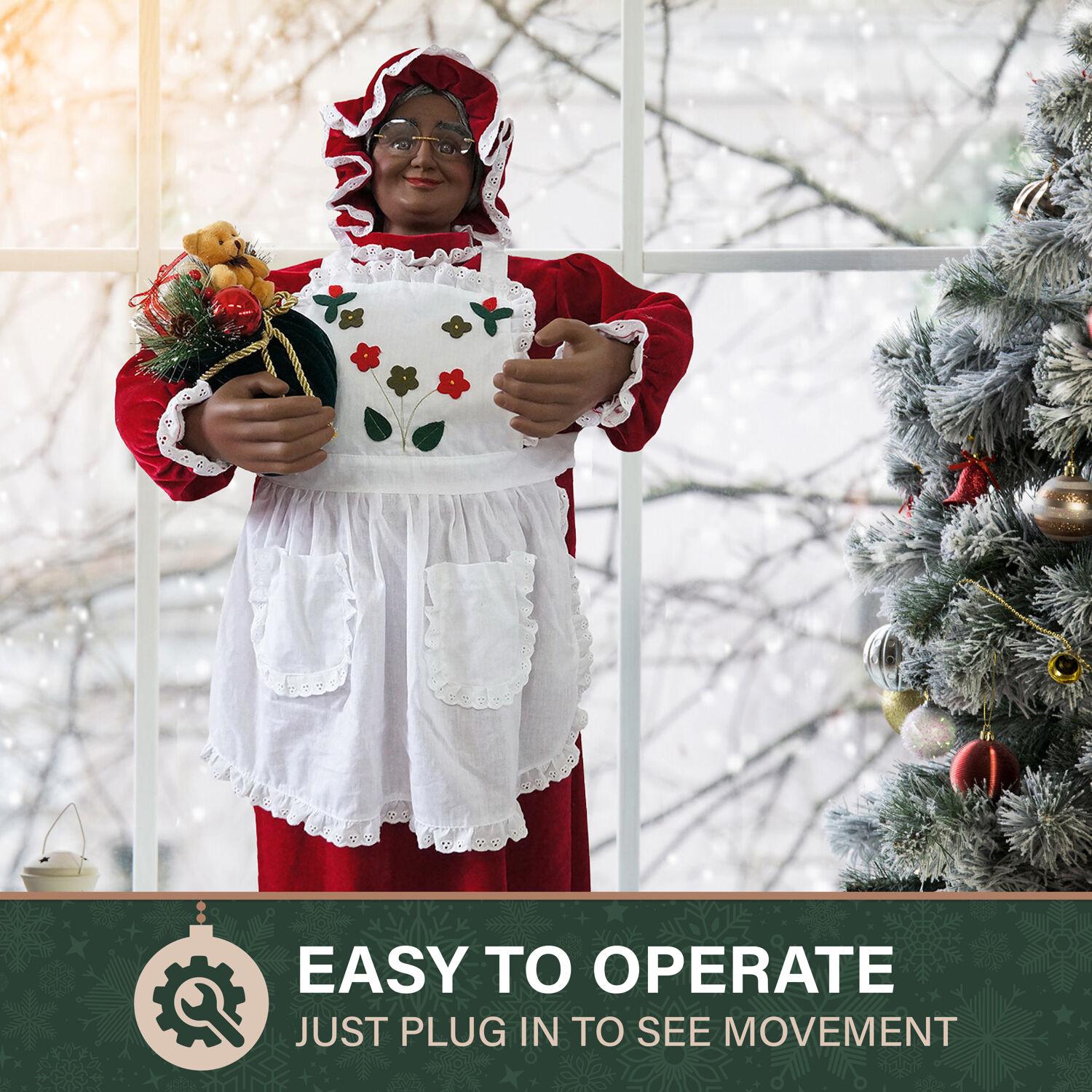 Fraser Hill Farm 3-Ft. Dancing African American Mrs. Claus Animatronic with Apron and Gift Sack