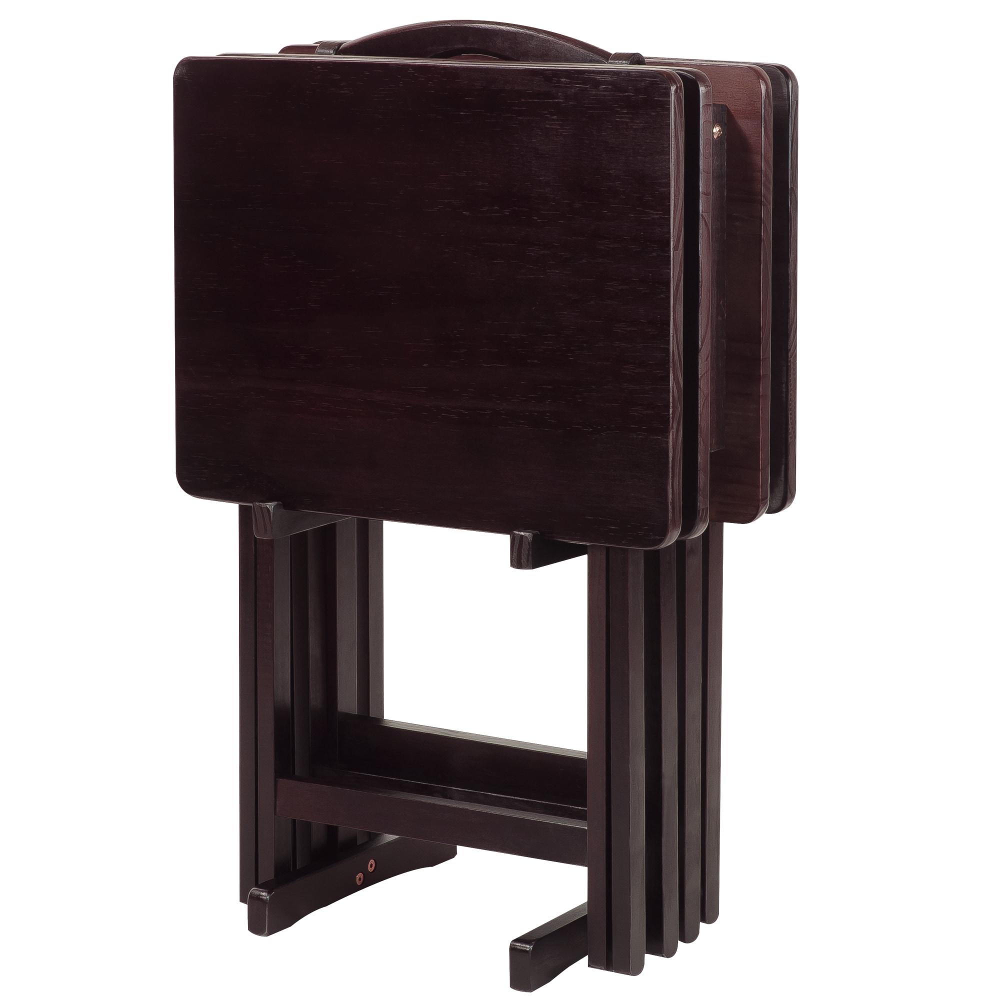 5-Piece TV Tray Table Set with Holder in Espresso (4 Trays, 1 Stand)