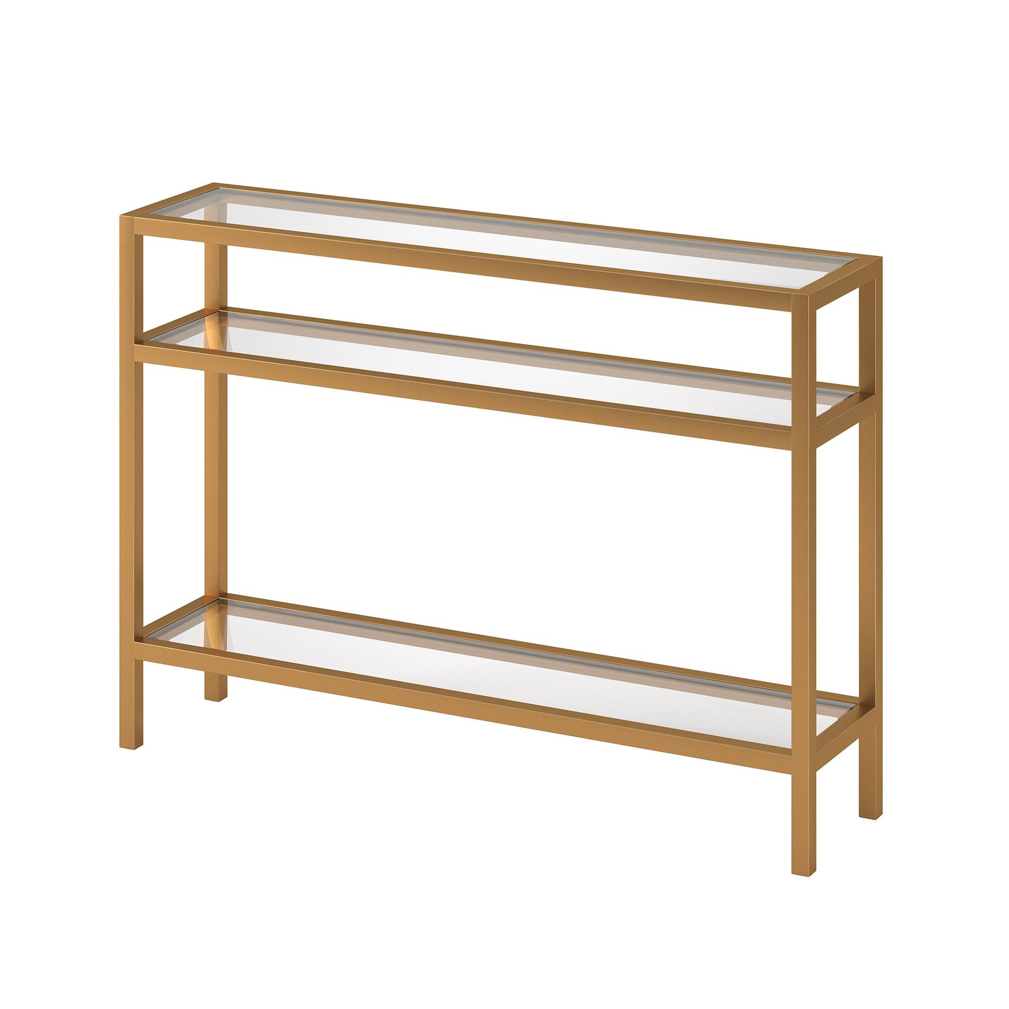 Henn&Hart 42" Brass Finish Metal/Glass Console Table