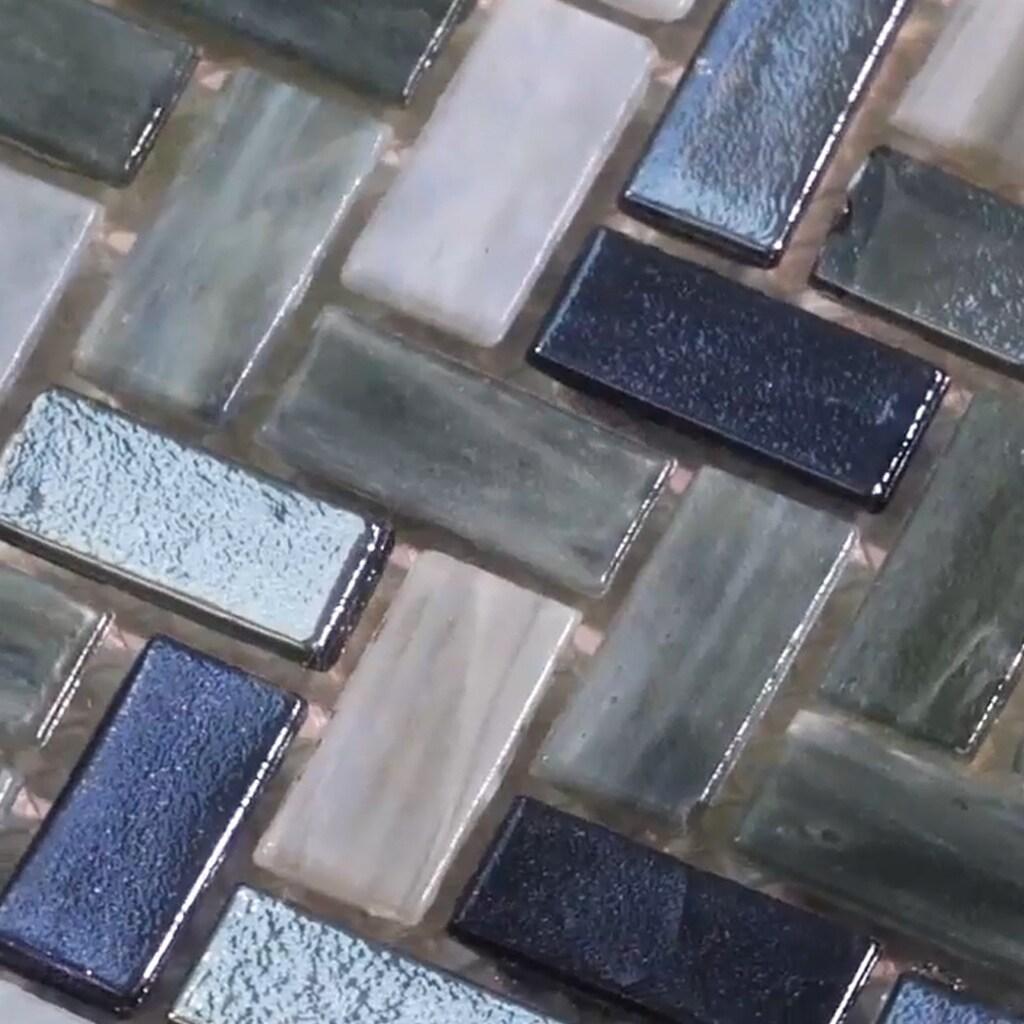 Apollo Tile    10 Pack 11.8-in x 11.9-in Dark Gray Herringbone Glossy Finished Glass Mosaic Floor and Wall Tile (9.75 Sq ft/case)