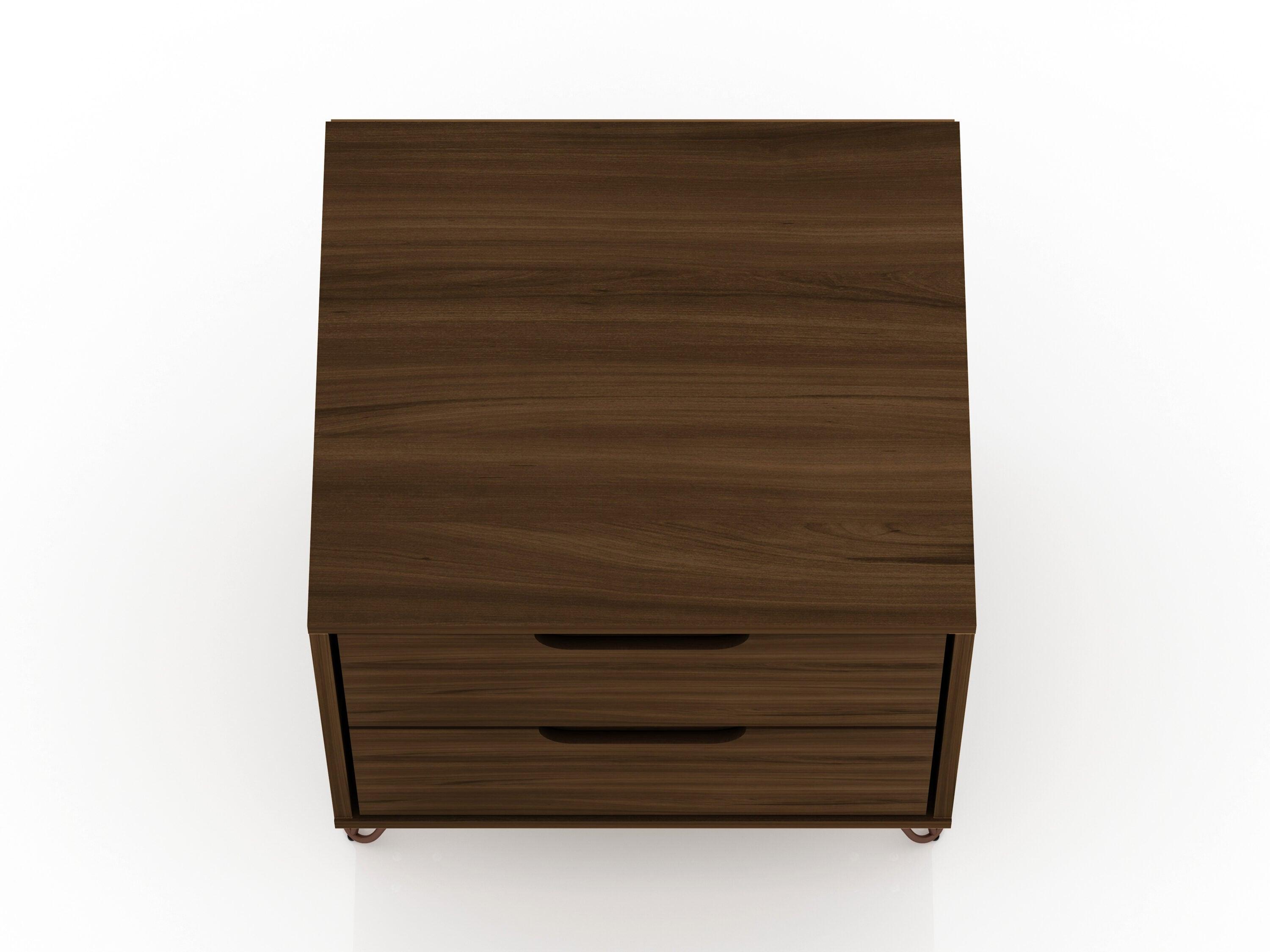 2.0 Rockefeller Nightstand Brown - Manhattan Comfort: Modern Bedside Table with Metal Legs & Storage