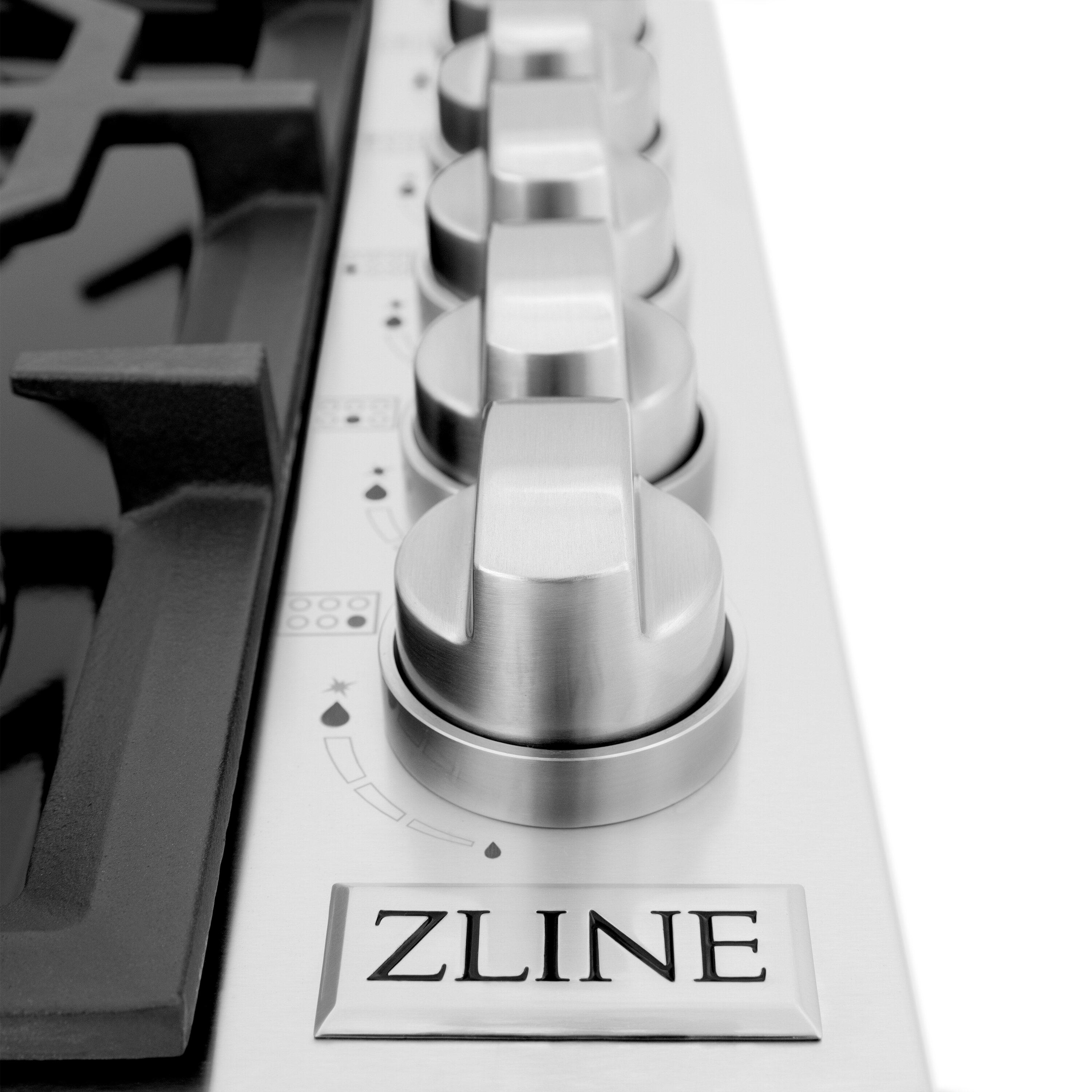 ZLINE 36" Gas Cooktop with 6 Gas Brass Burners and Black Porcelain Top