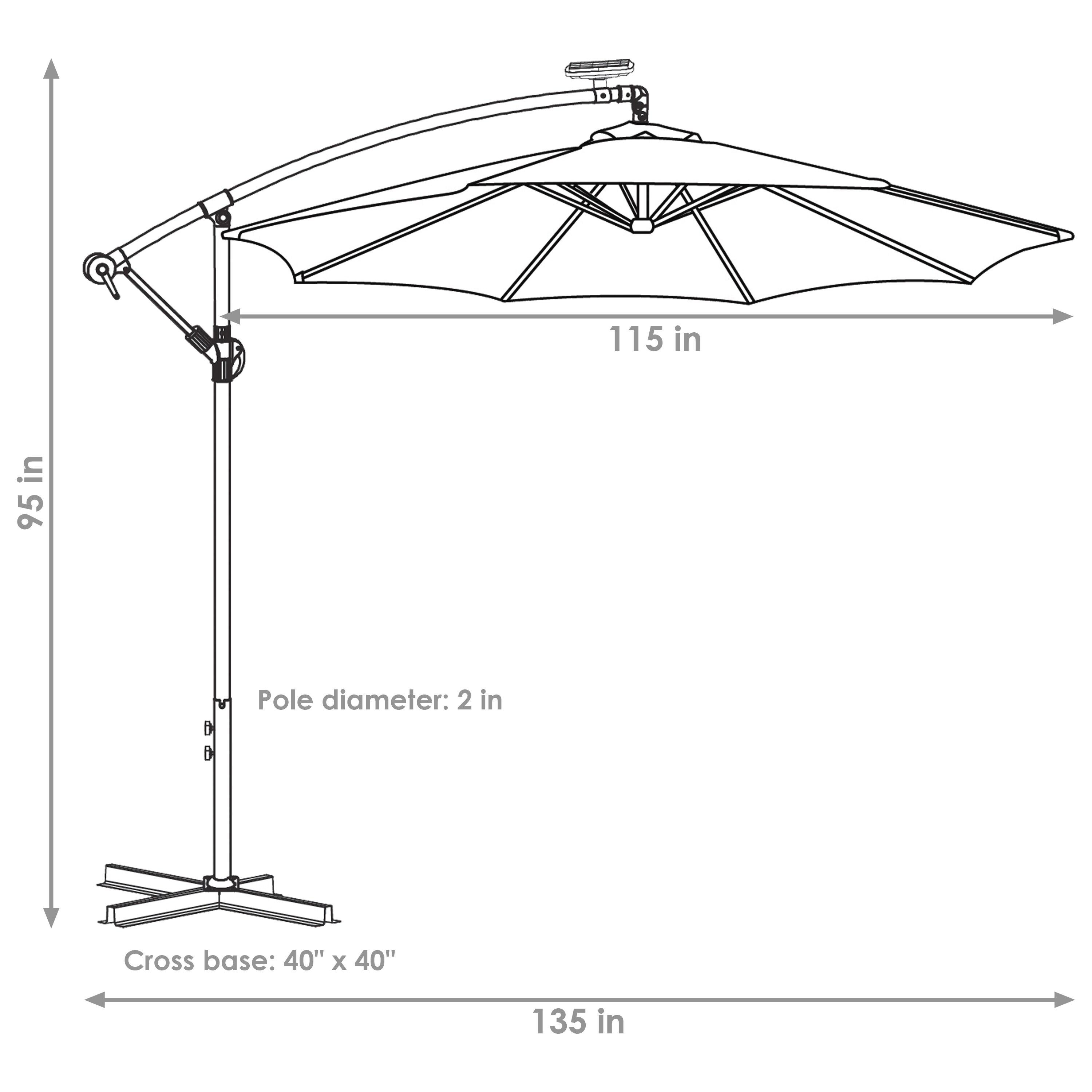 Sunnydaze Outdoor Steel Offset Solar Patio Umbrella with LED Lights, Cantilever, Crank, and Base - 10' - Brown