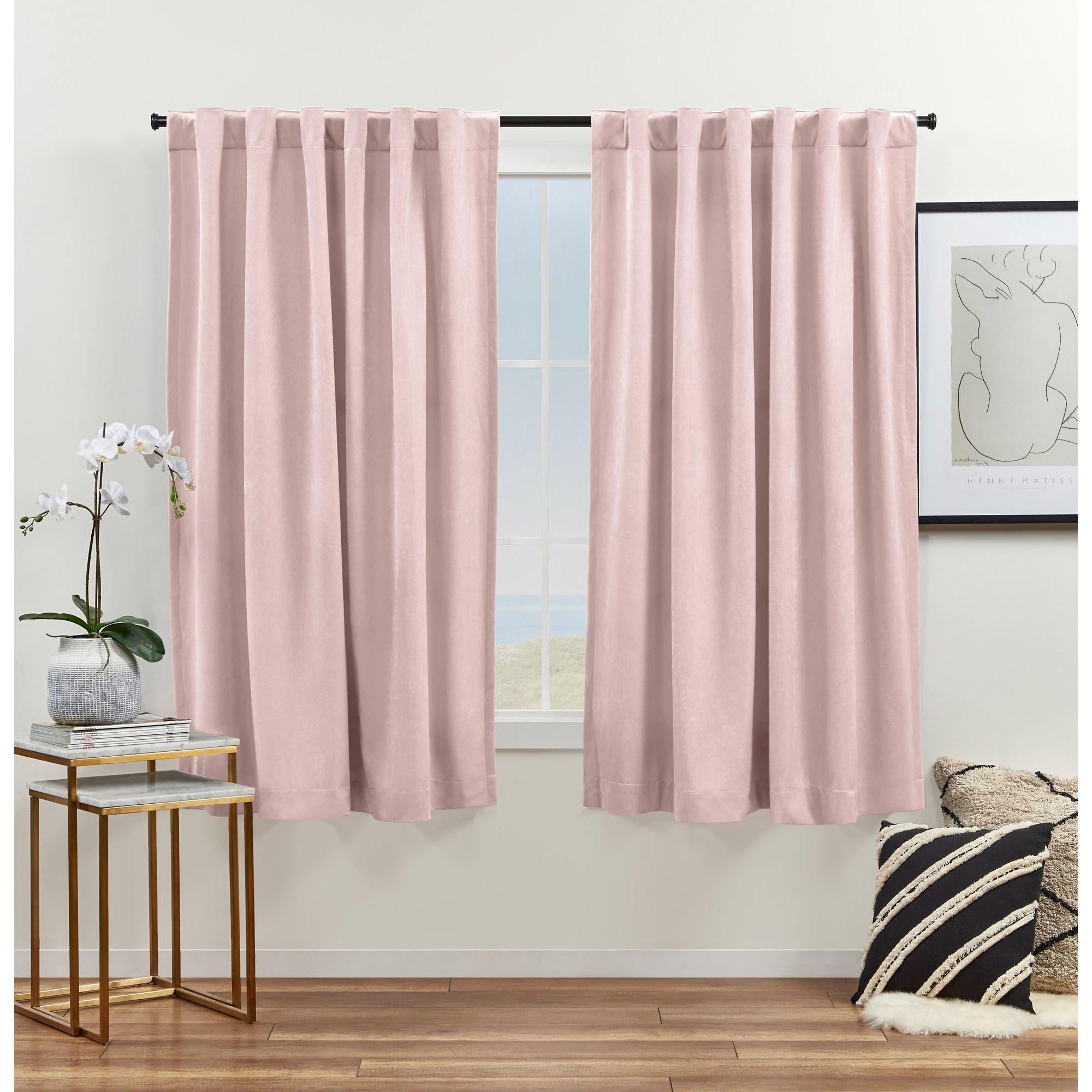 Set of 2 (63"x52") Velvet Heavyweight Hidden Tab Top Curtain Panels Blush - Exclusive Home: Light Filtering Window Curtains