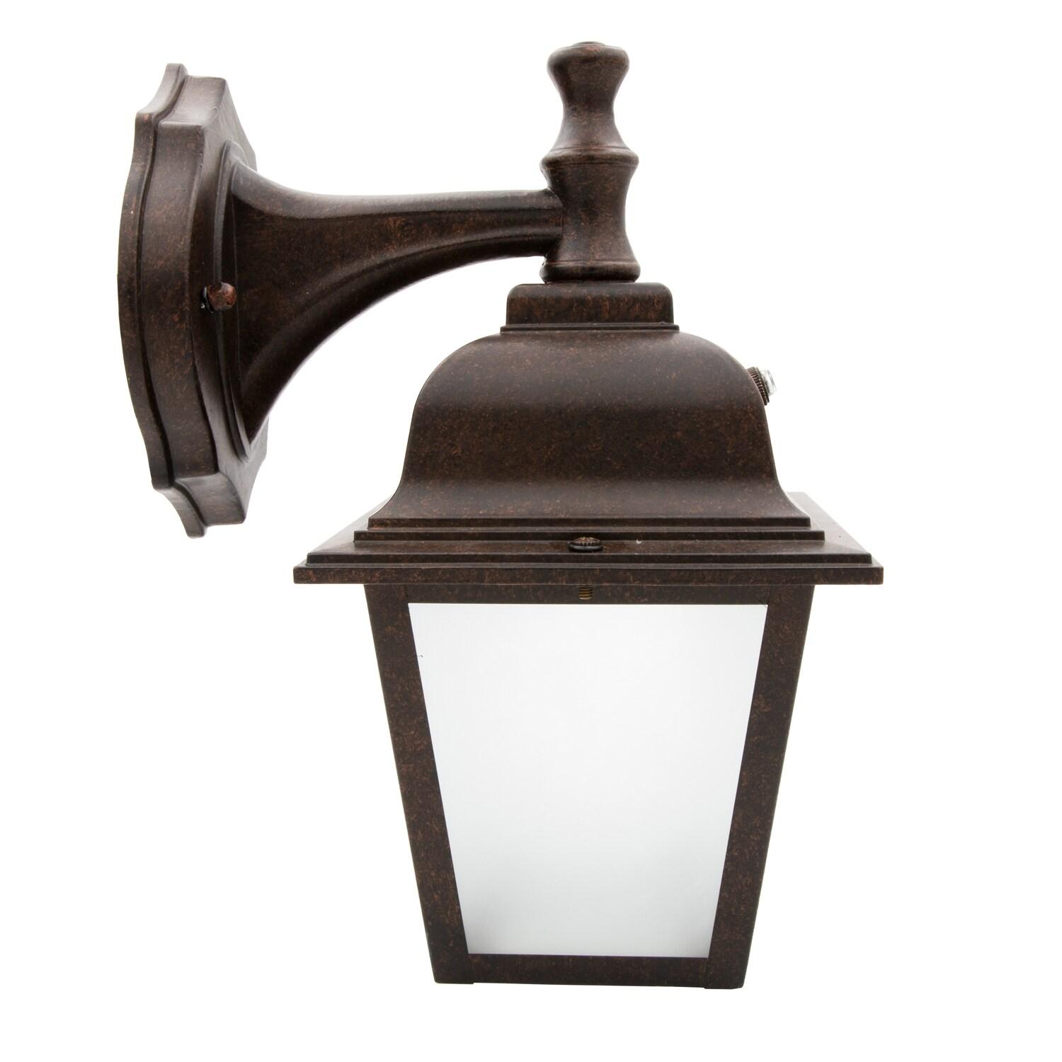 Maxxima LED Porch Lantern Outdoor Wall Light, Aged Bronze w/ Frosted Glass, Dusk to Dawn Sensor, 3000K