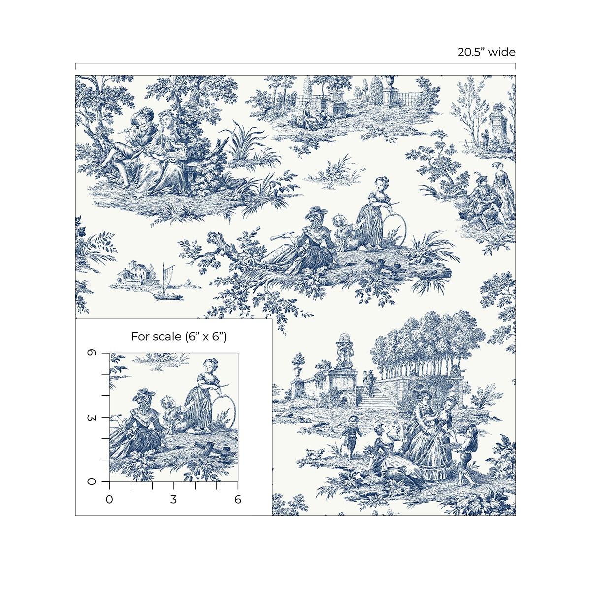 NextWall Blue Bell Chateau Toile Peel and Stick Wallpaper