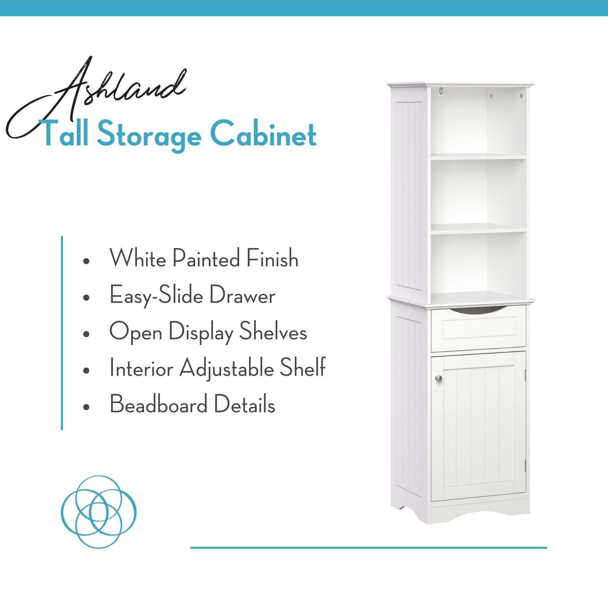 RiverRidge Ashland Tall Bathroom Storage Linen Cabinet and Organizer with Drawer and Shelves