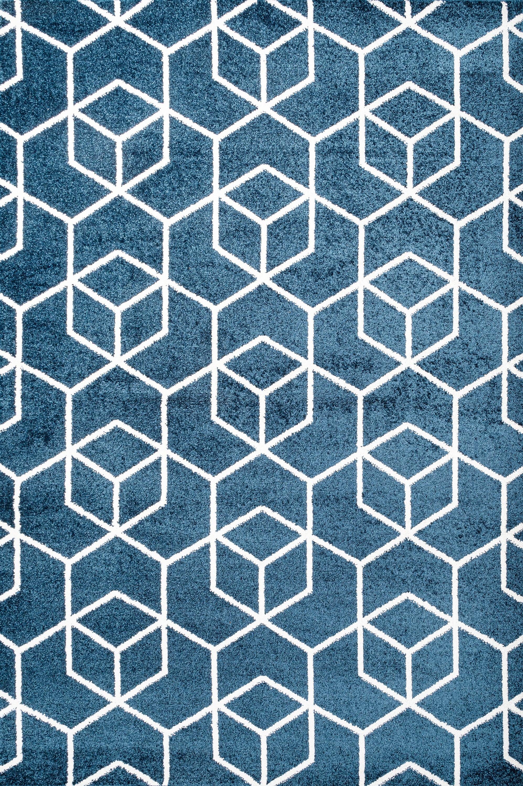 8'x10' Tumbling Blocks Modern Geometric Area Rug, Navy/White - JONATHAN Y