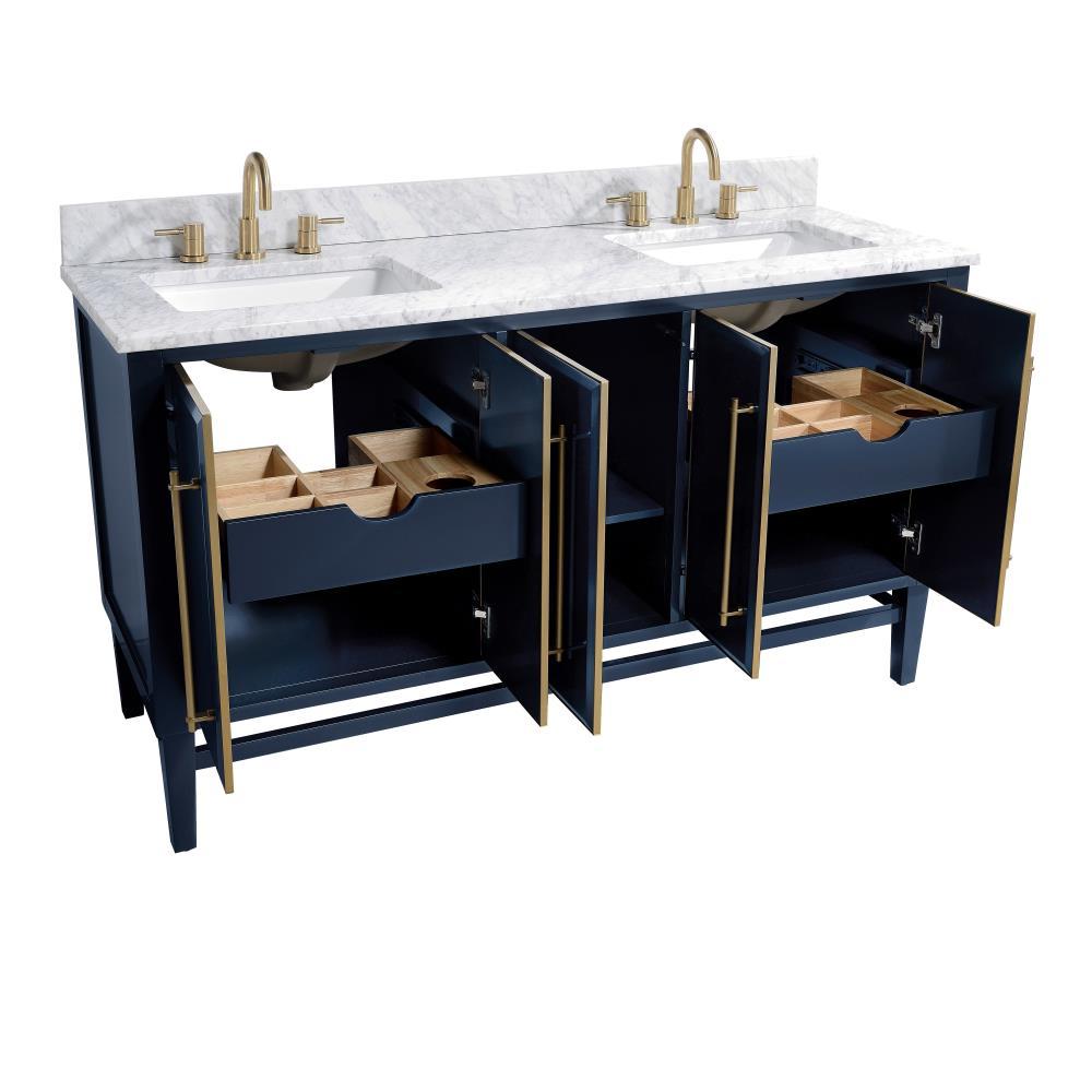 Navy Blue and Gold Double Sink Vanity with Marble Top