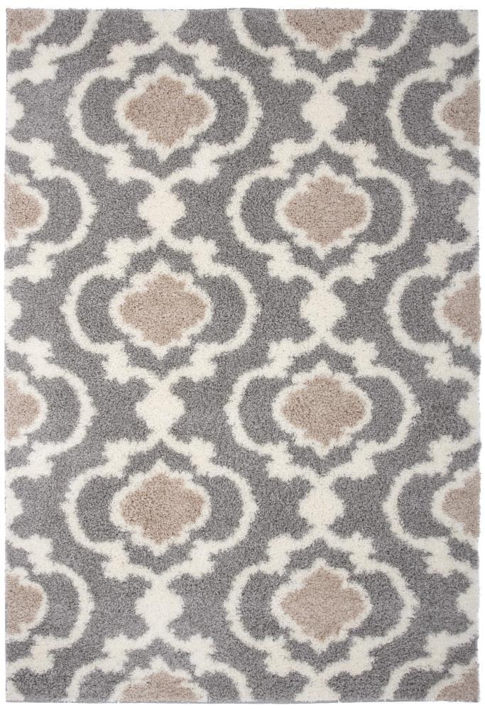 World Rug Gallery Cozy Moroccan Trellis Shag Area Rug - Gray 5'3" x 7'3"