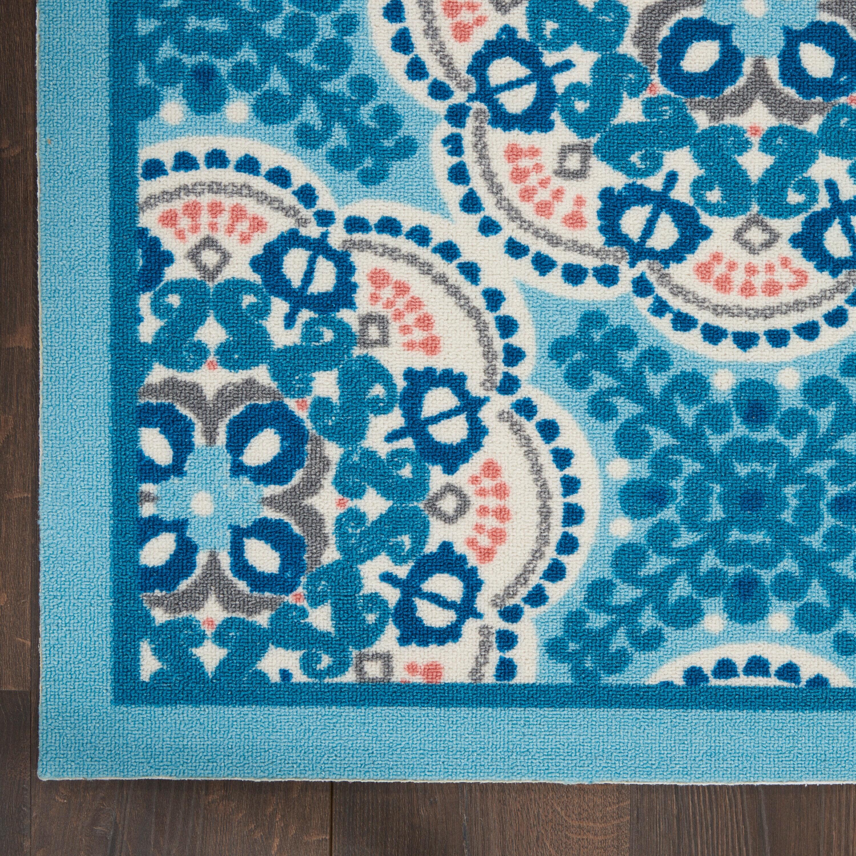 Floral Blue Outdoor Area Rug